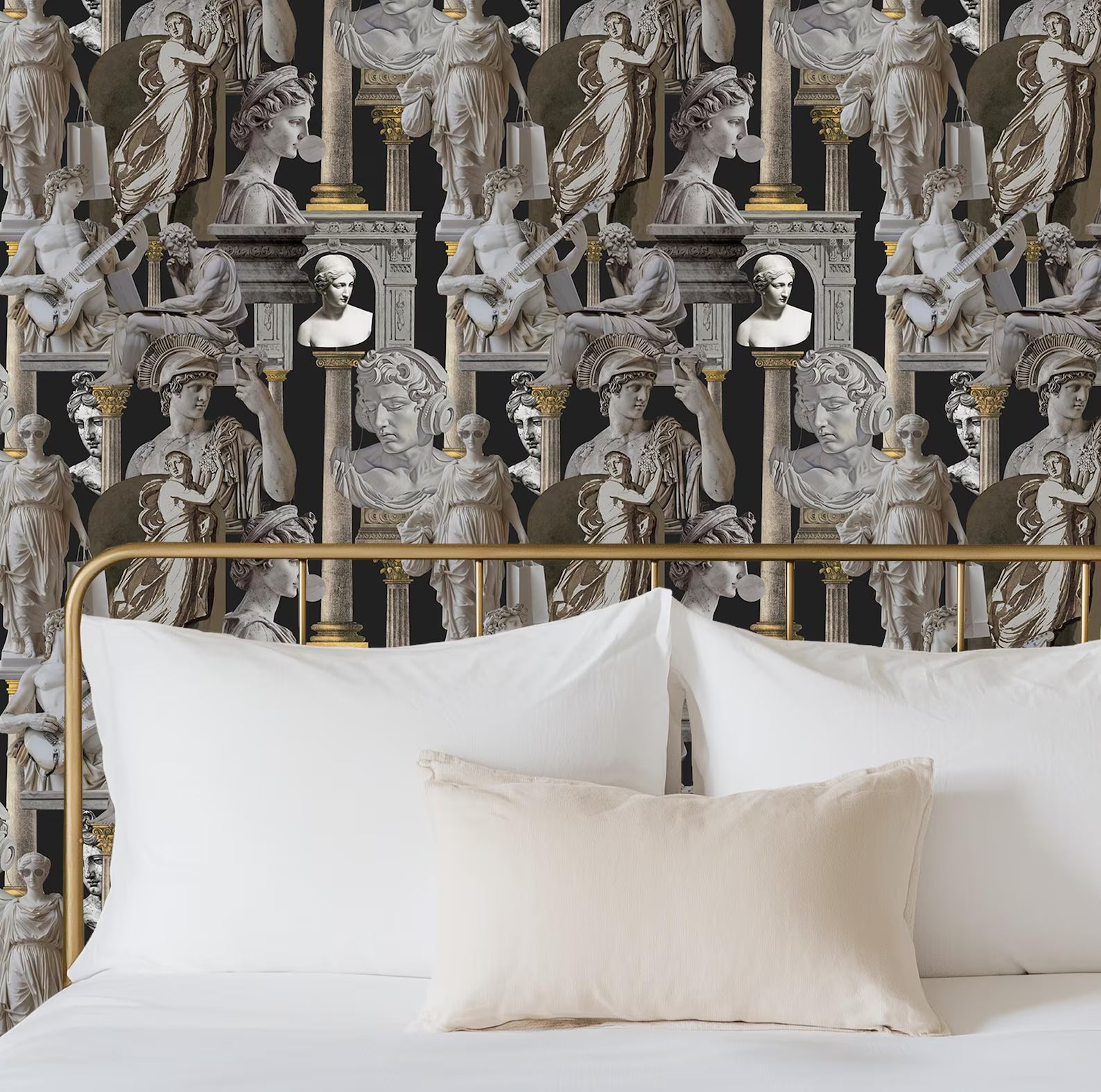 Vibrant Greco-Roman Statue Maximalist Neoclassical Wallpaper