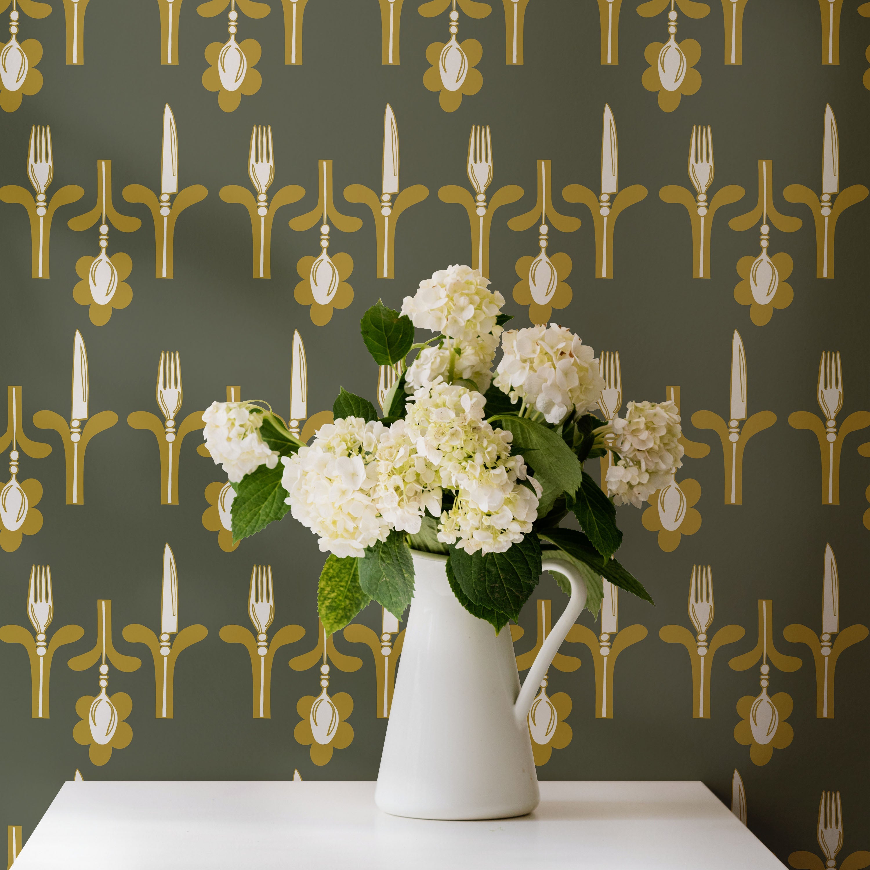 Dinner Party wallpaper in a dining room setting