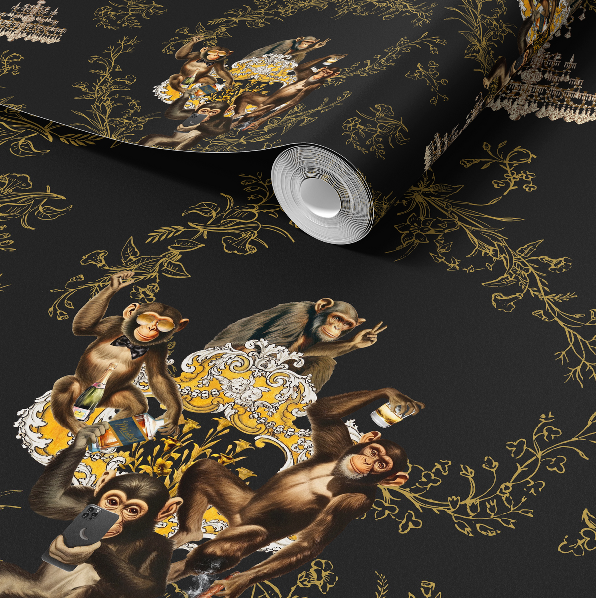 Monkey Bar Noir charcoal wallpaper for powder rooms and bar nooks from RebelMod