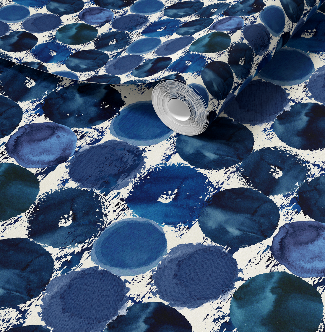 Indigo Dots modern watercolor dots wallpaper peel and stick from RebelMod