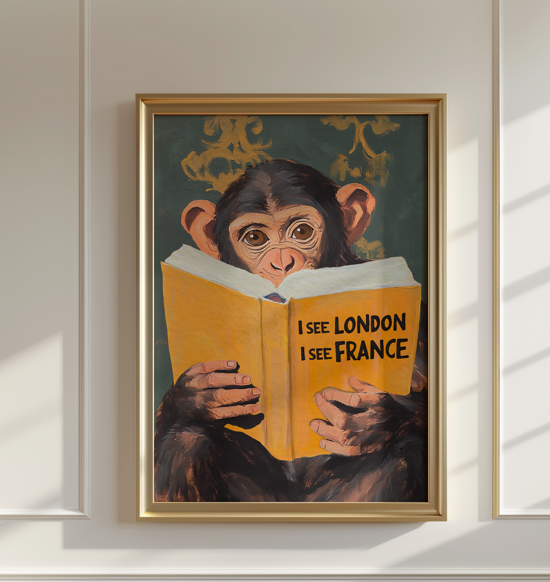 I See London I See France monkey bathroom art print by RebelMod in a bright frame