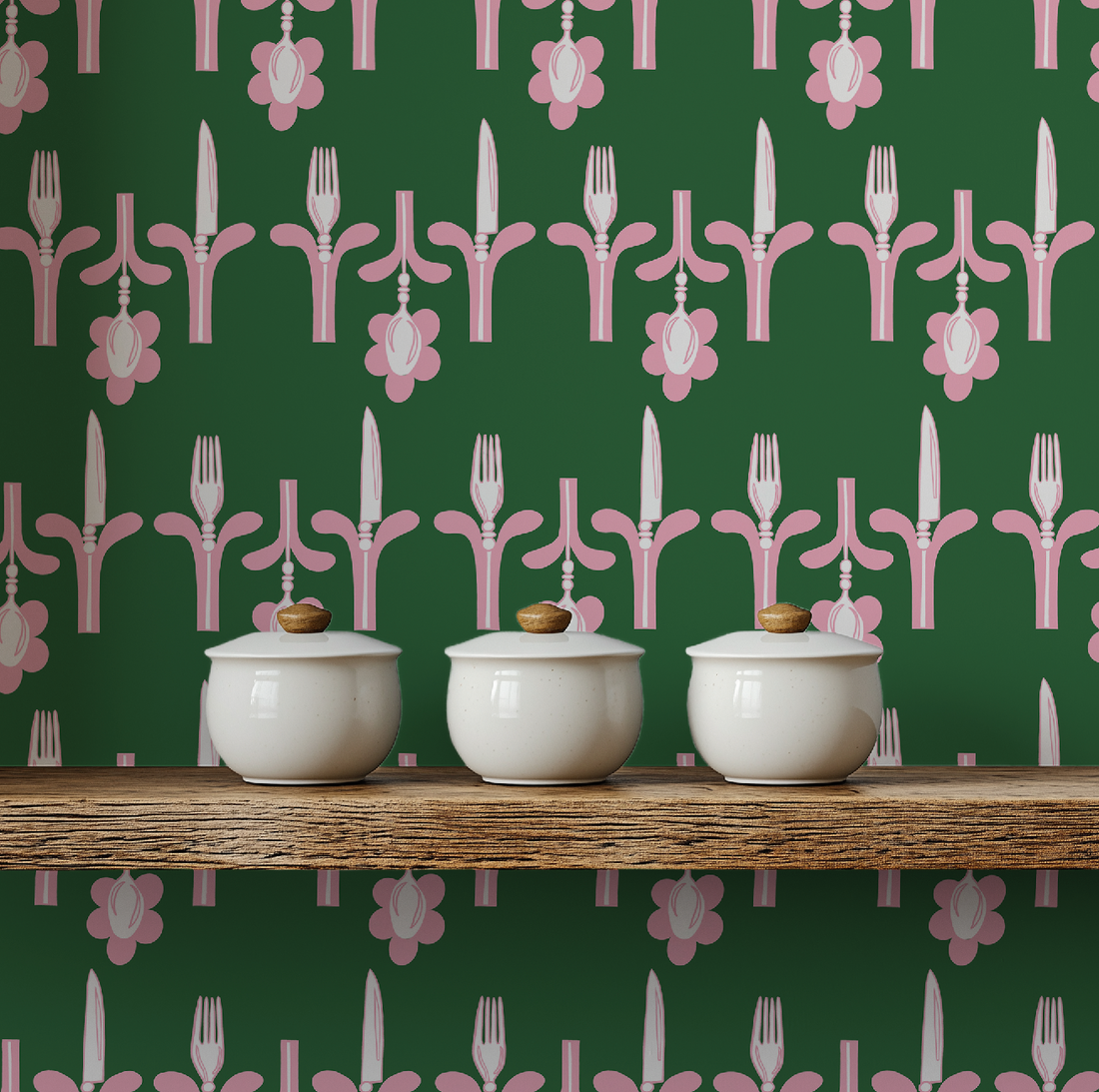 Dinner Party Green & Pink Wallpaper by RebelMod