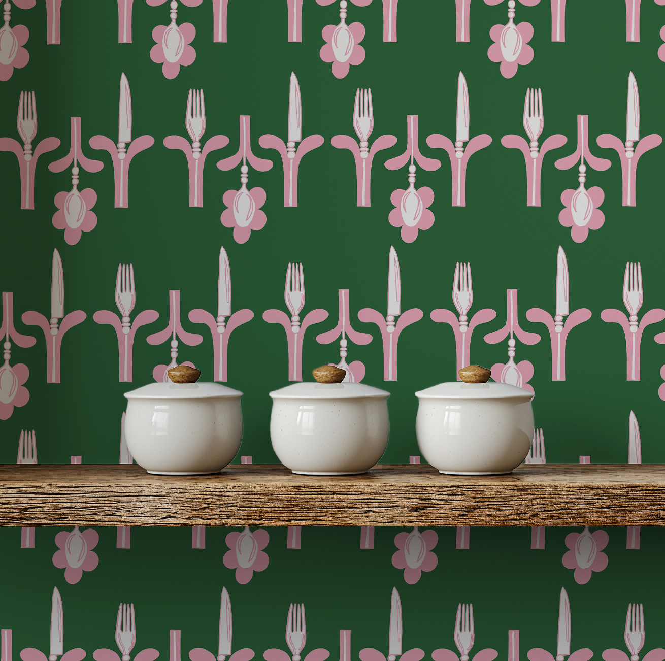 Dinner Party Green & Pink Wallpaper by RebelMod