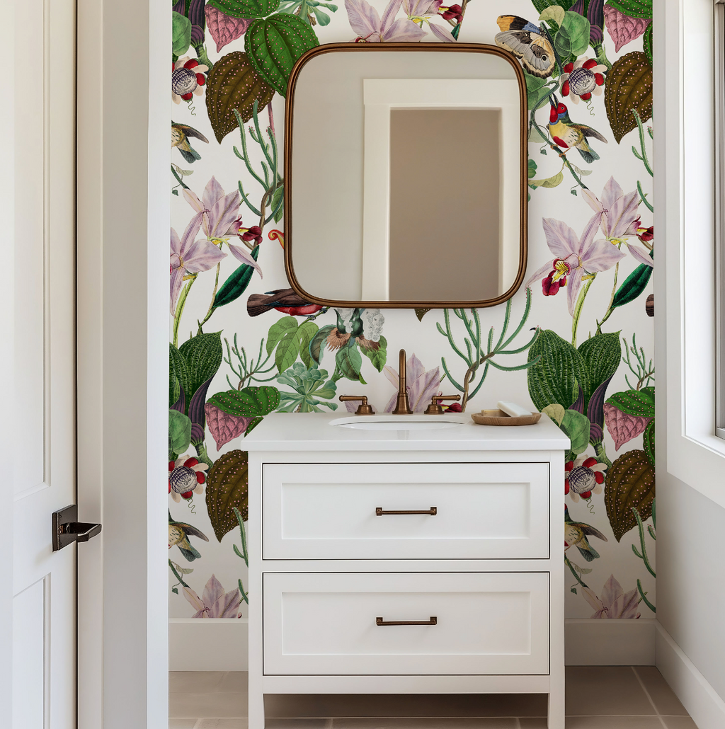 Botanical Birds Wildlife Wallpaper - White