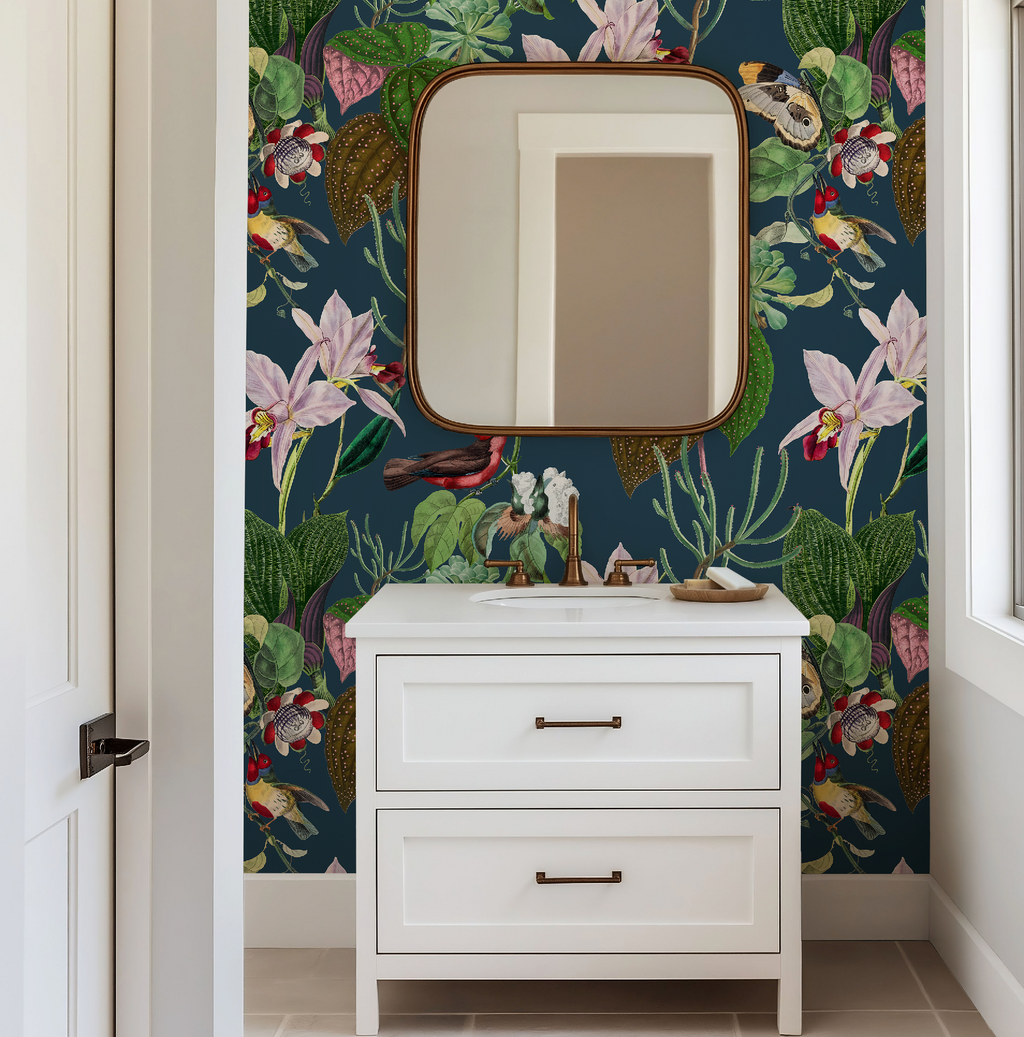 Botanical Birds Wildlife Wallpaper - Navy - Image 3 by RebelMod