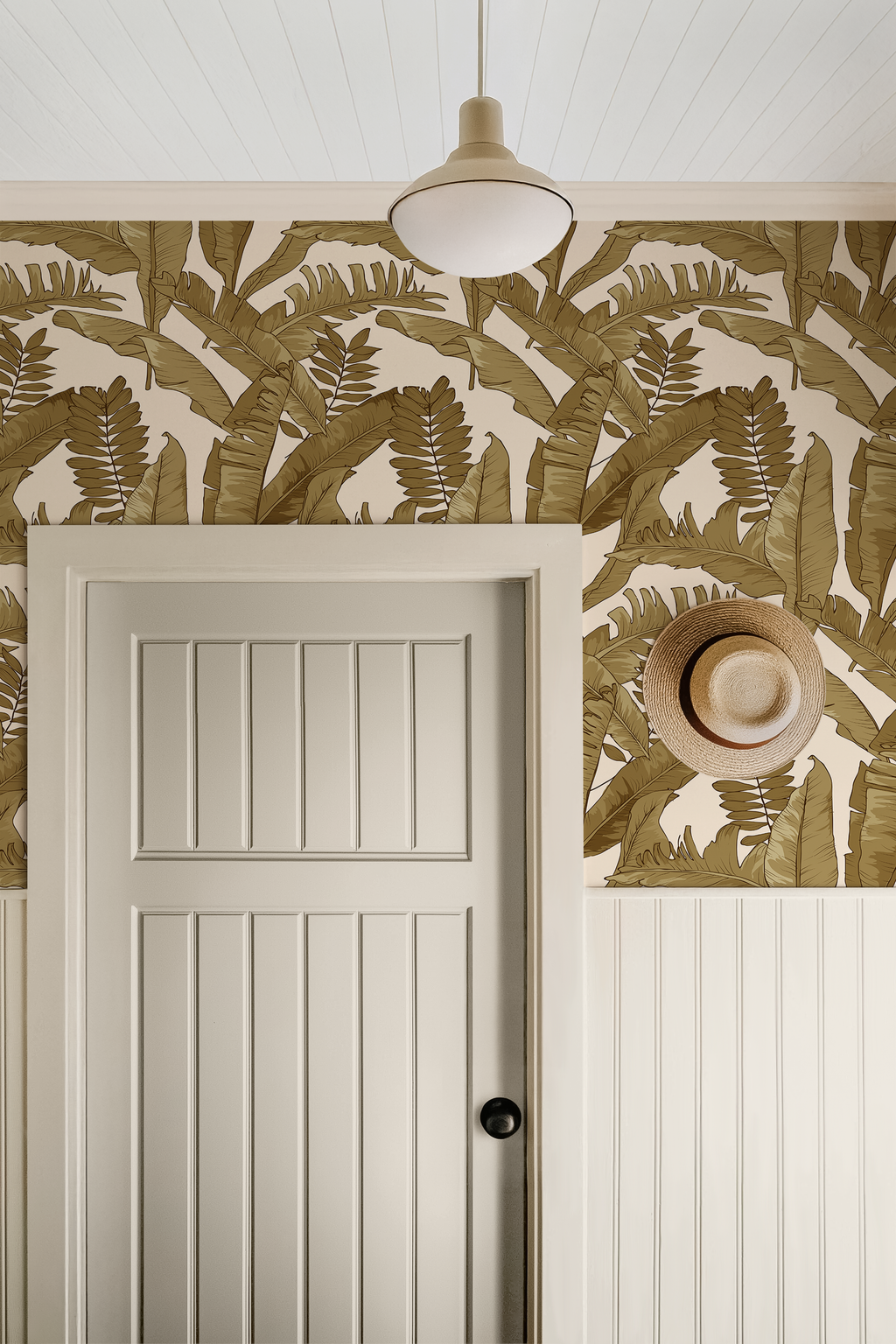 Tropical Gold Leaves Wallpaper in Ivory, Tropical Botanical Peel and Stick Wallpaper, Ivory Palm Leaf Wallpaper, Coastal Wall Decor, Removable Wallpaper