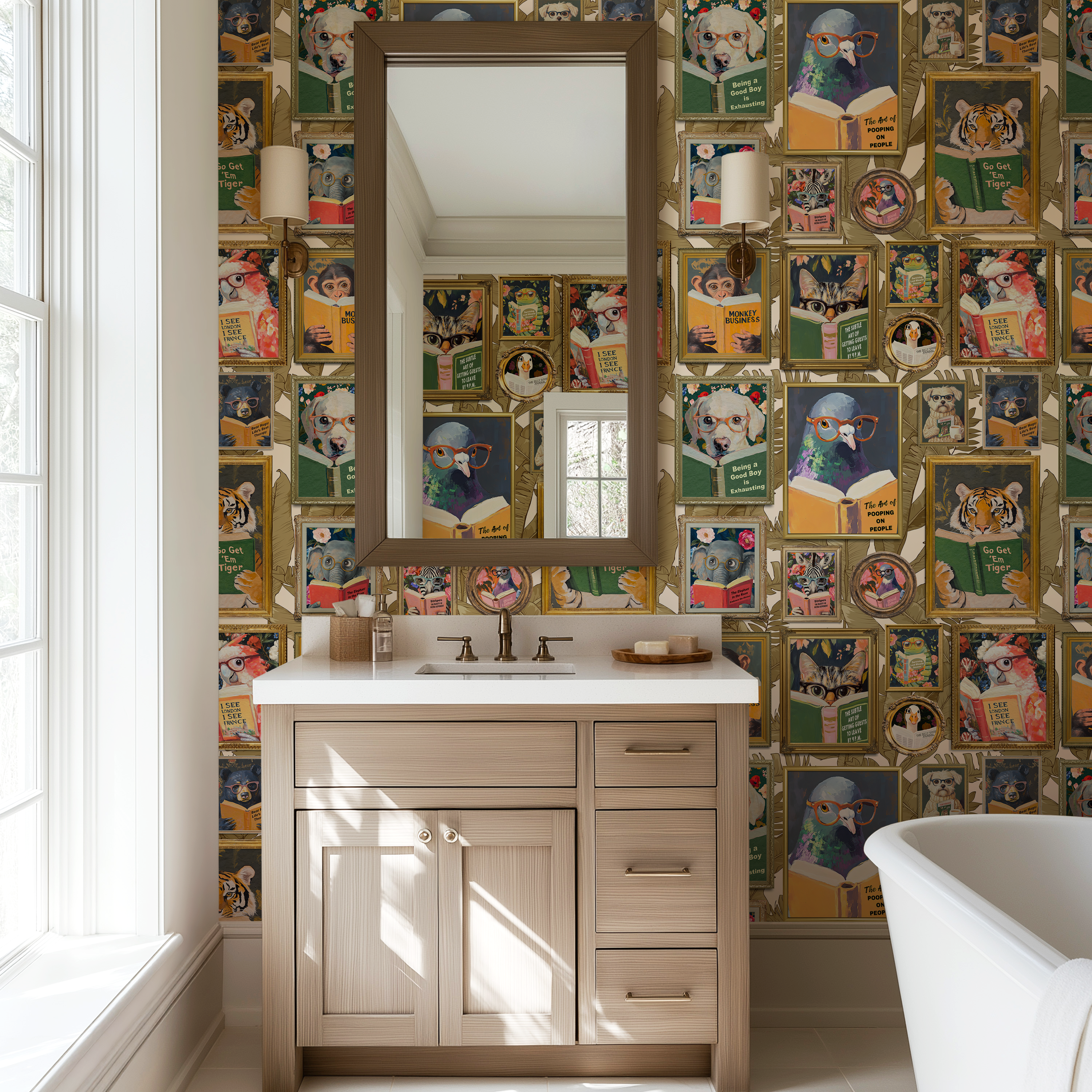 Whimsical Animals Reading Wallpaper - Version 2 - Ivory - Image 4 by RebelMod