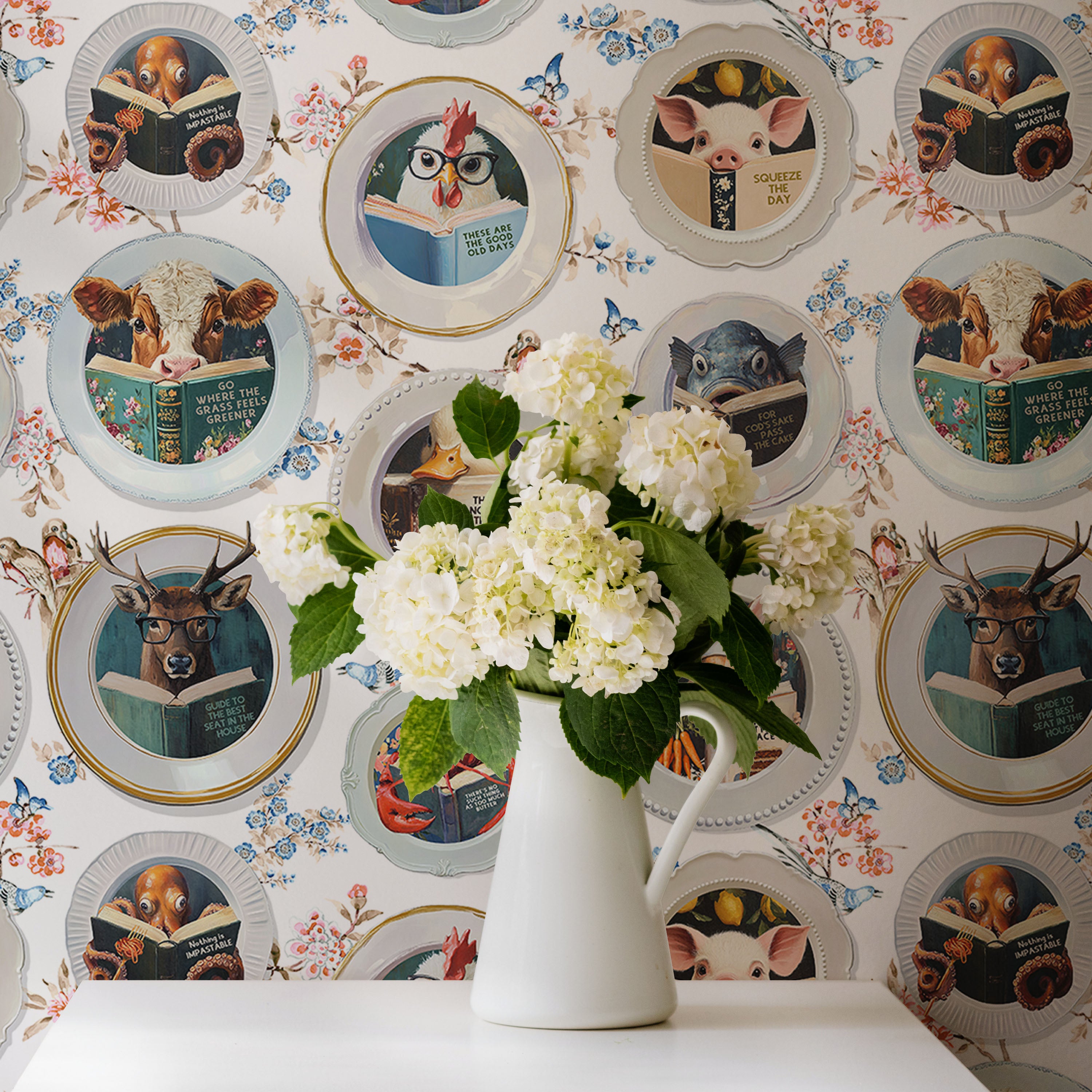 Animals Reading Kitchen Wallpaper - Floral