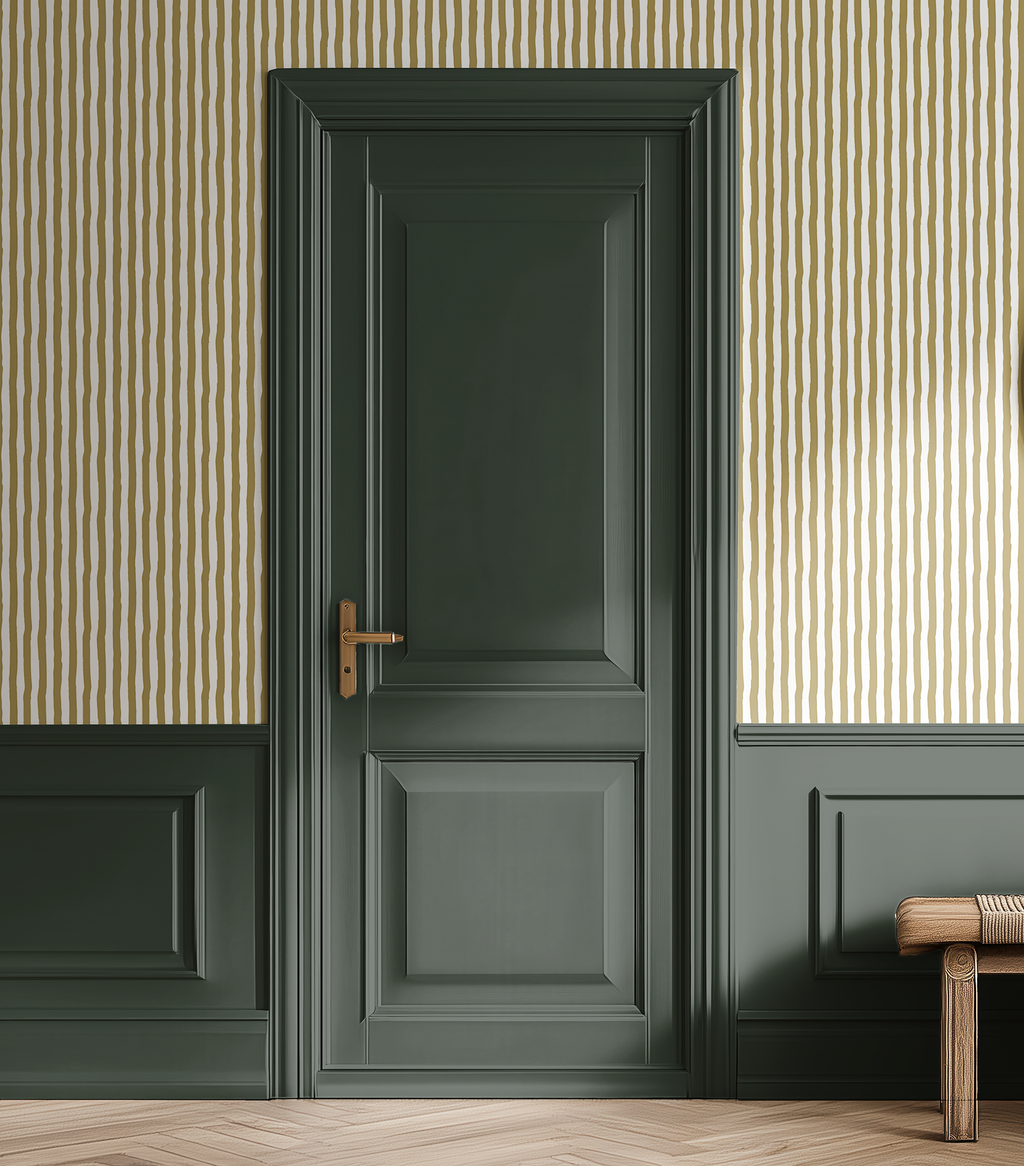 Vibrant Muted Yellow Gold White Stripes WallpaperVibrant Muted Yellow Gold White Stripes Wallpaper - Peel and Stick or Traditional