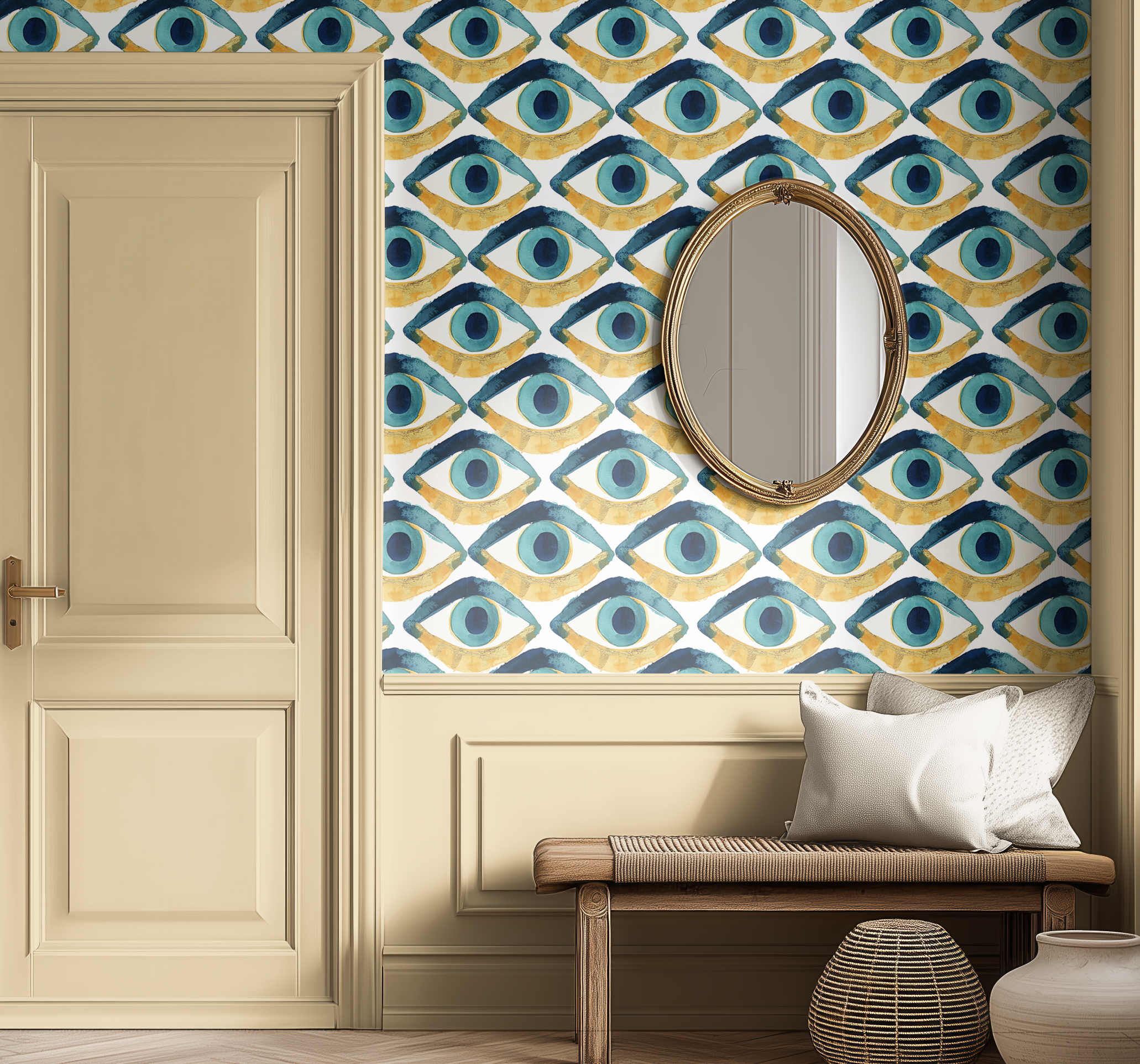 Hamsa Eye Aqua Blue Wallpaper