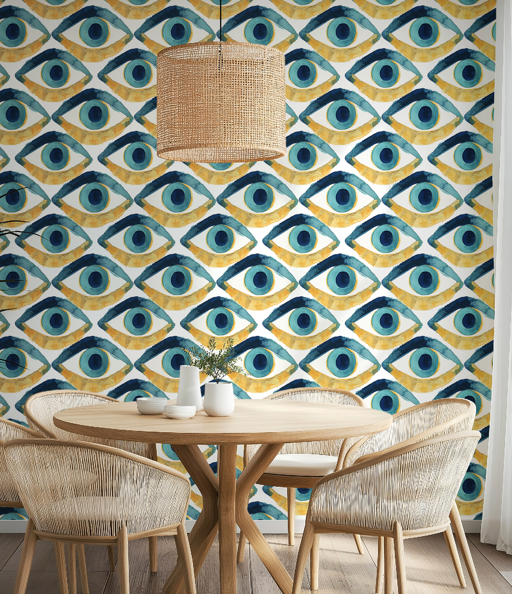 Hamsa Eye Aqua Blue Wallpaper