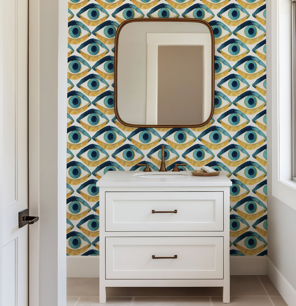 Hamsa Eye Aqua Blue Wallpaper