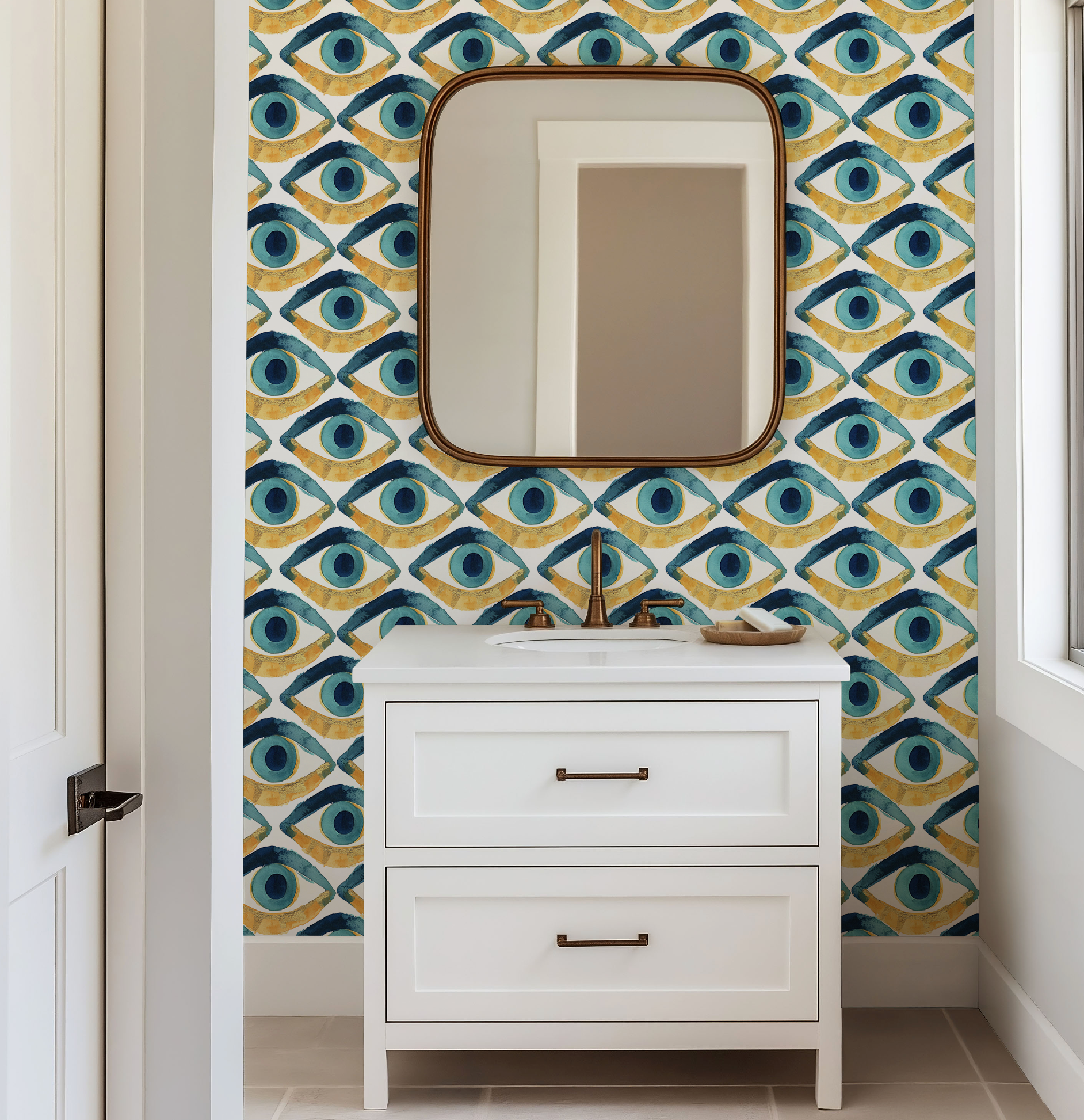 Hamsa Eye Aqua Blue Wallpaper