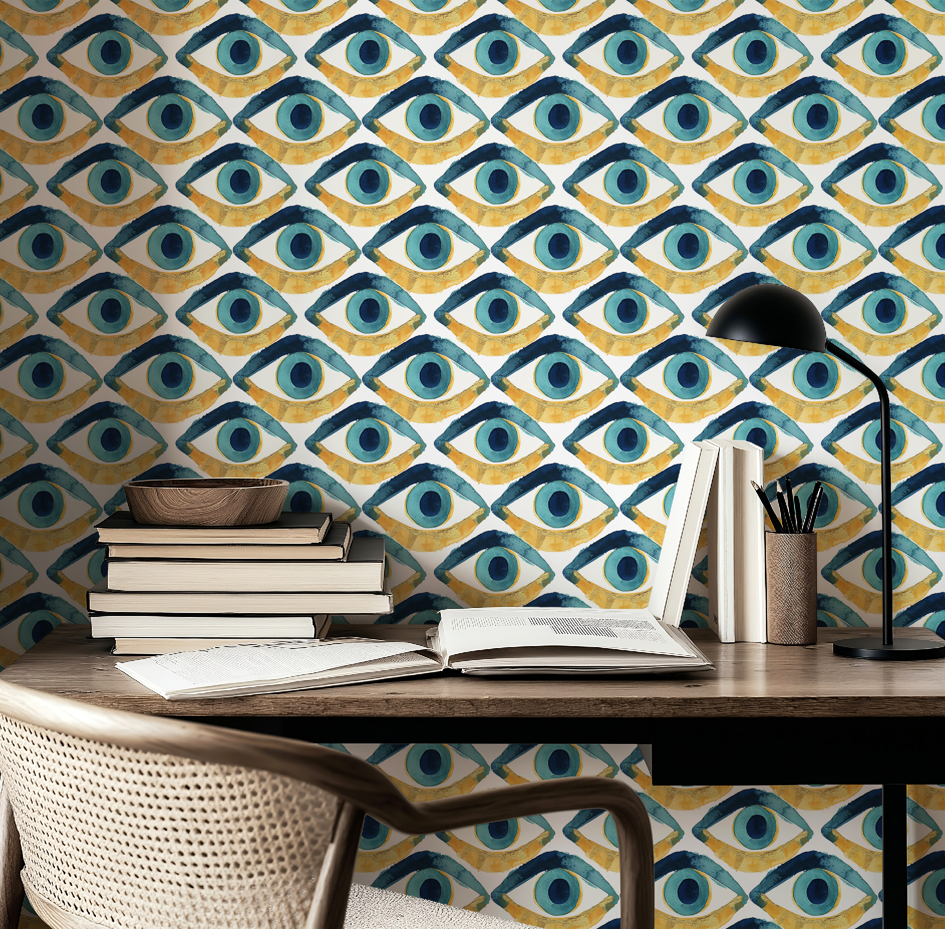 Hamsa Eye Aqua Blue Wallpaper