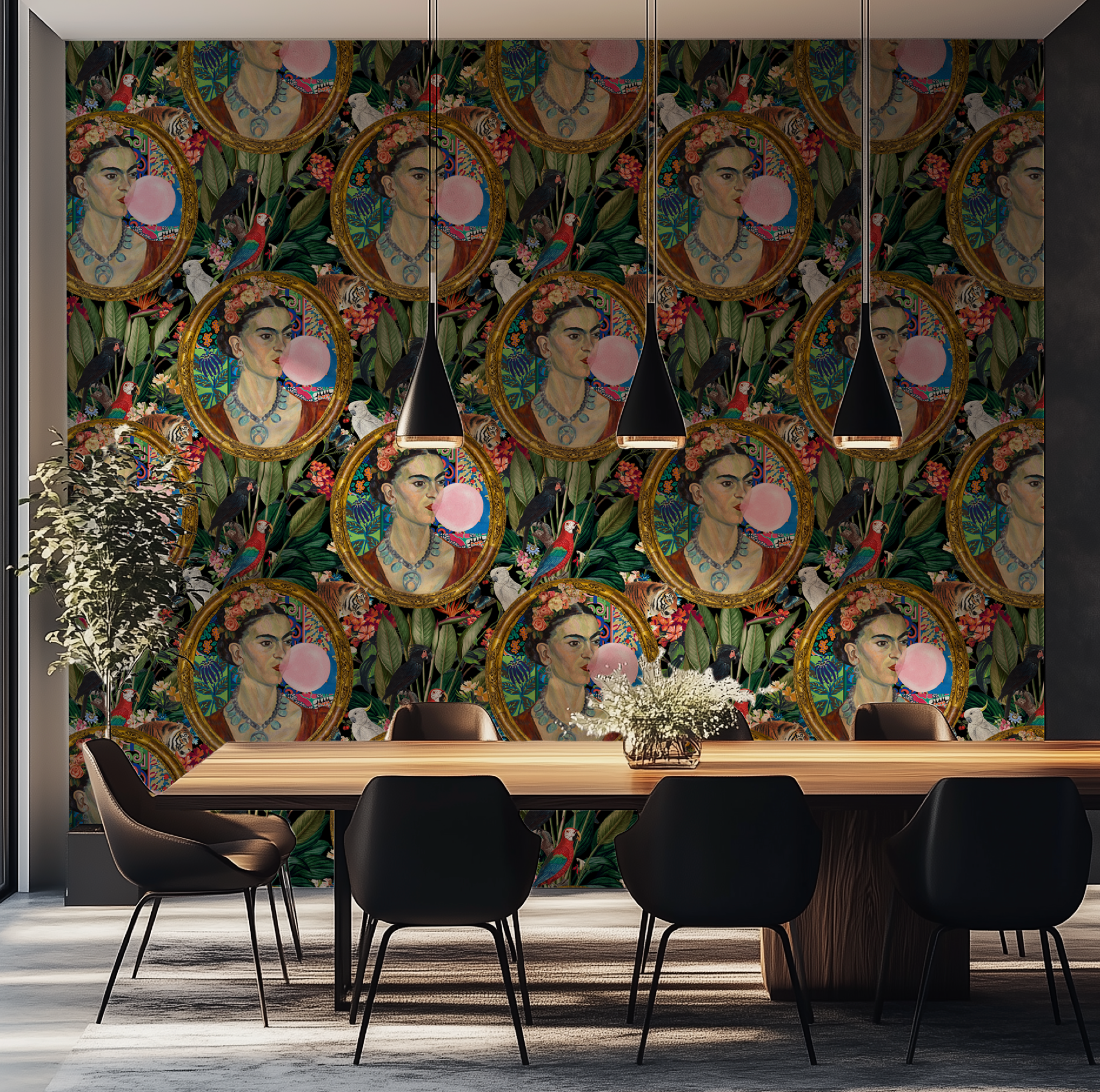 Frida Kahlo Inspired Boho Botanical Tropical Wallpaper