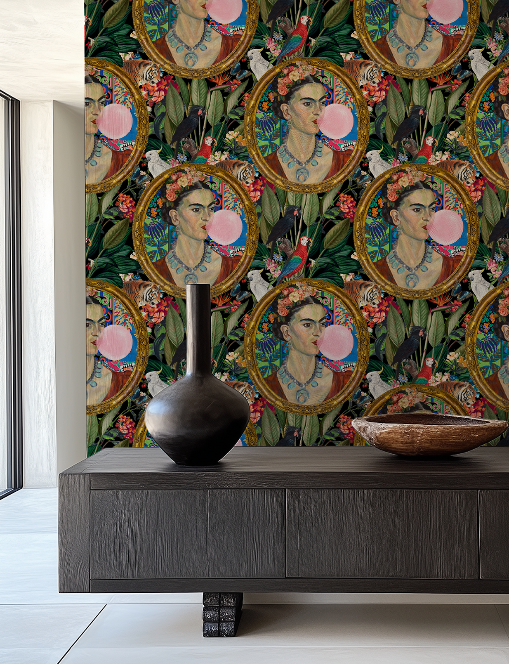Frida Kahlo Inspired Boho Botanical Tropical Wallpaper