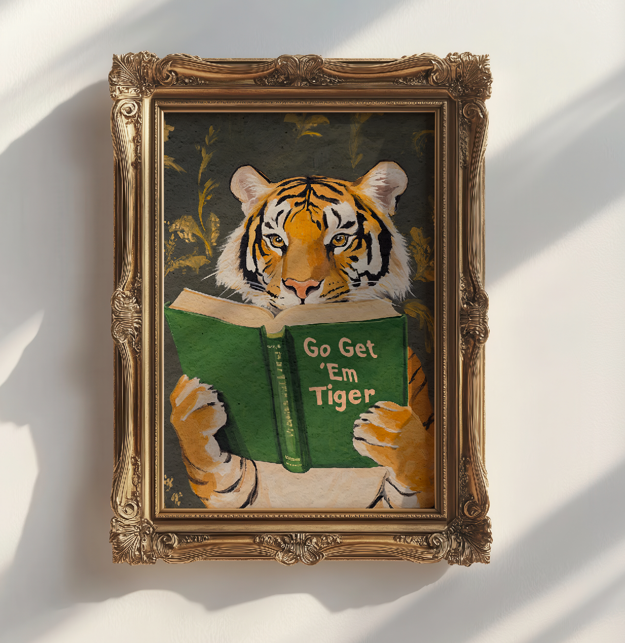 Motivational Tiger Reading Print: Humorous Bookworm Wall Art for Library, Office, or Study Decor
