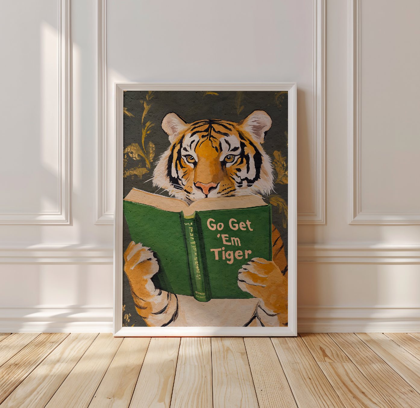 Motivational Tiger Reading Print: Humorous Bookworm Wall Art for Library, Office, or Study Decor