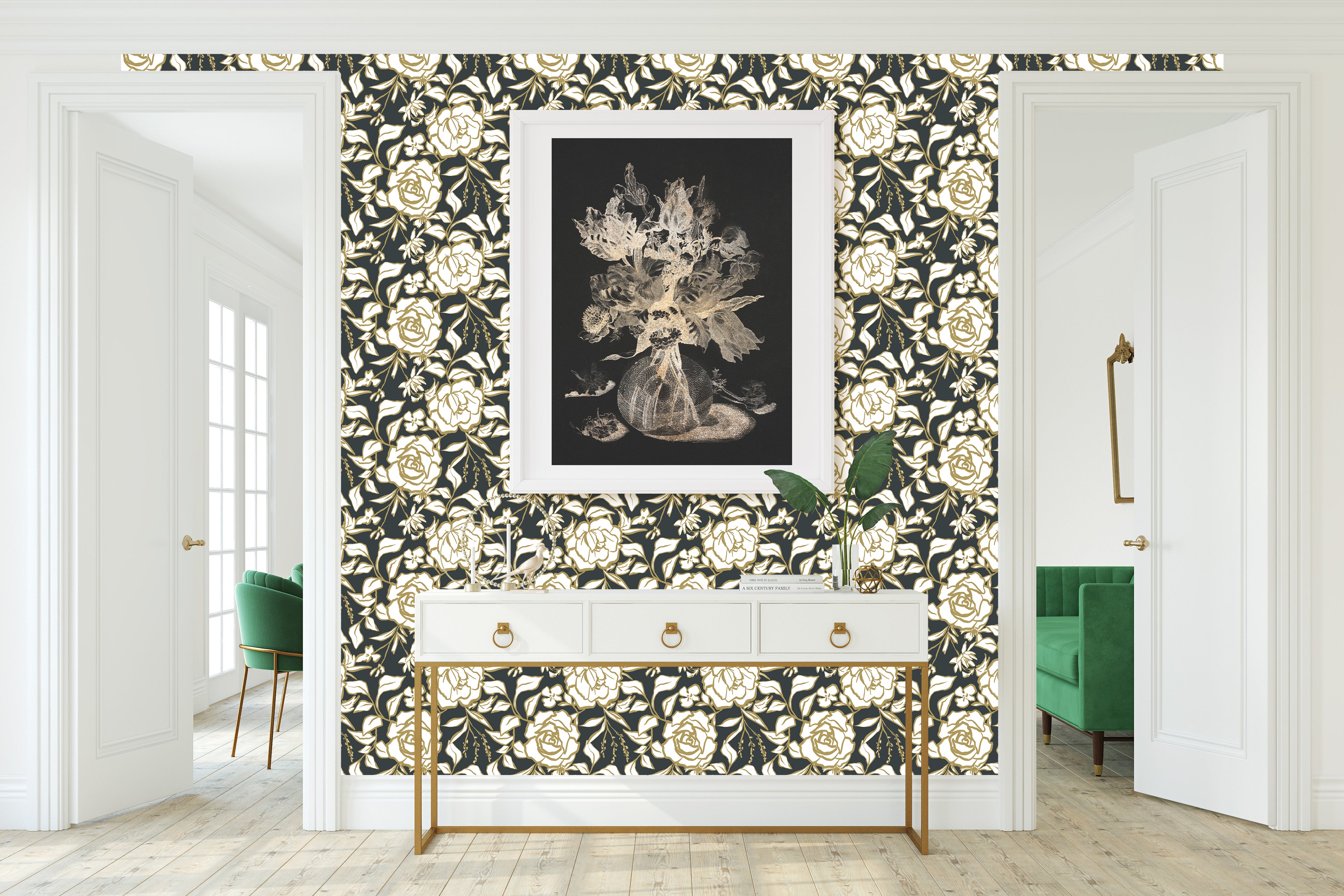 Floral Ink Wallpaper in Dark Gray and Muted Gold - Image 4 by RebelMod