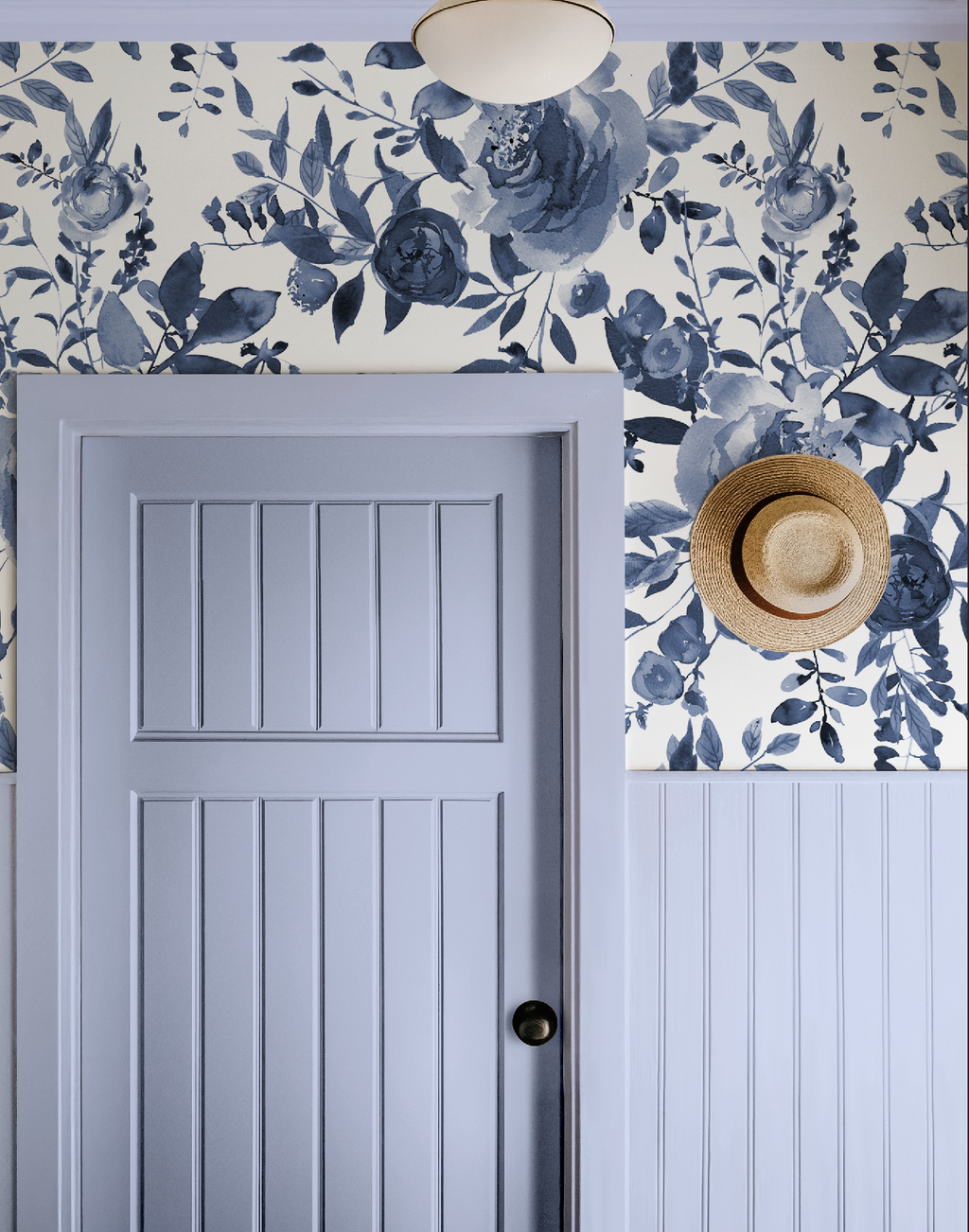 Indigo Blue Watercolor Floral Wallpaper