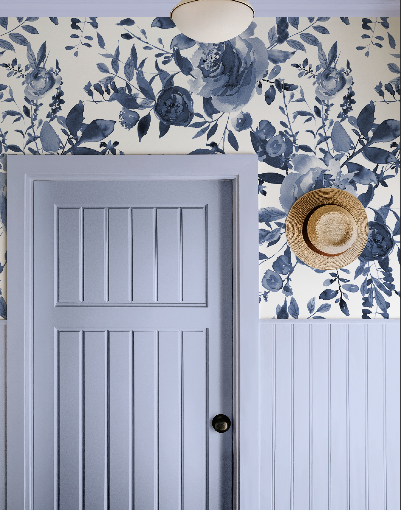 Indigo Blue Watercolor Floral Wallpaper