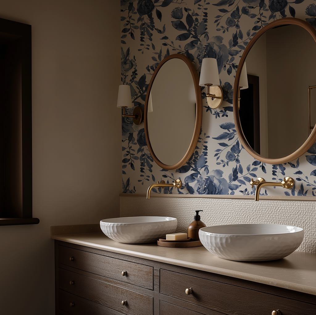 Indigo Blue Watercolor Floral Wallpaper