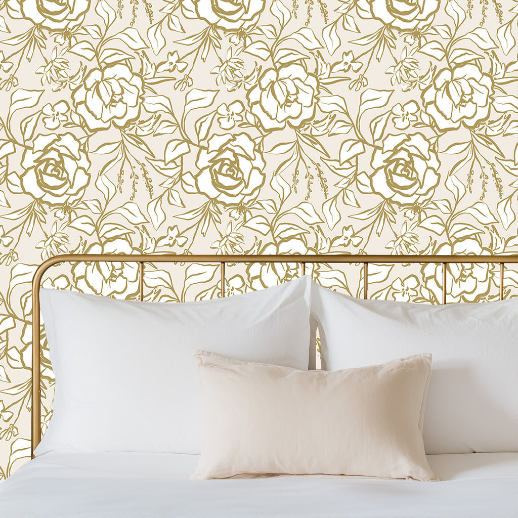 Floral Ink Wallpaper in Ivory and Gold - Image 4 by RebelMod
