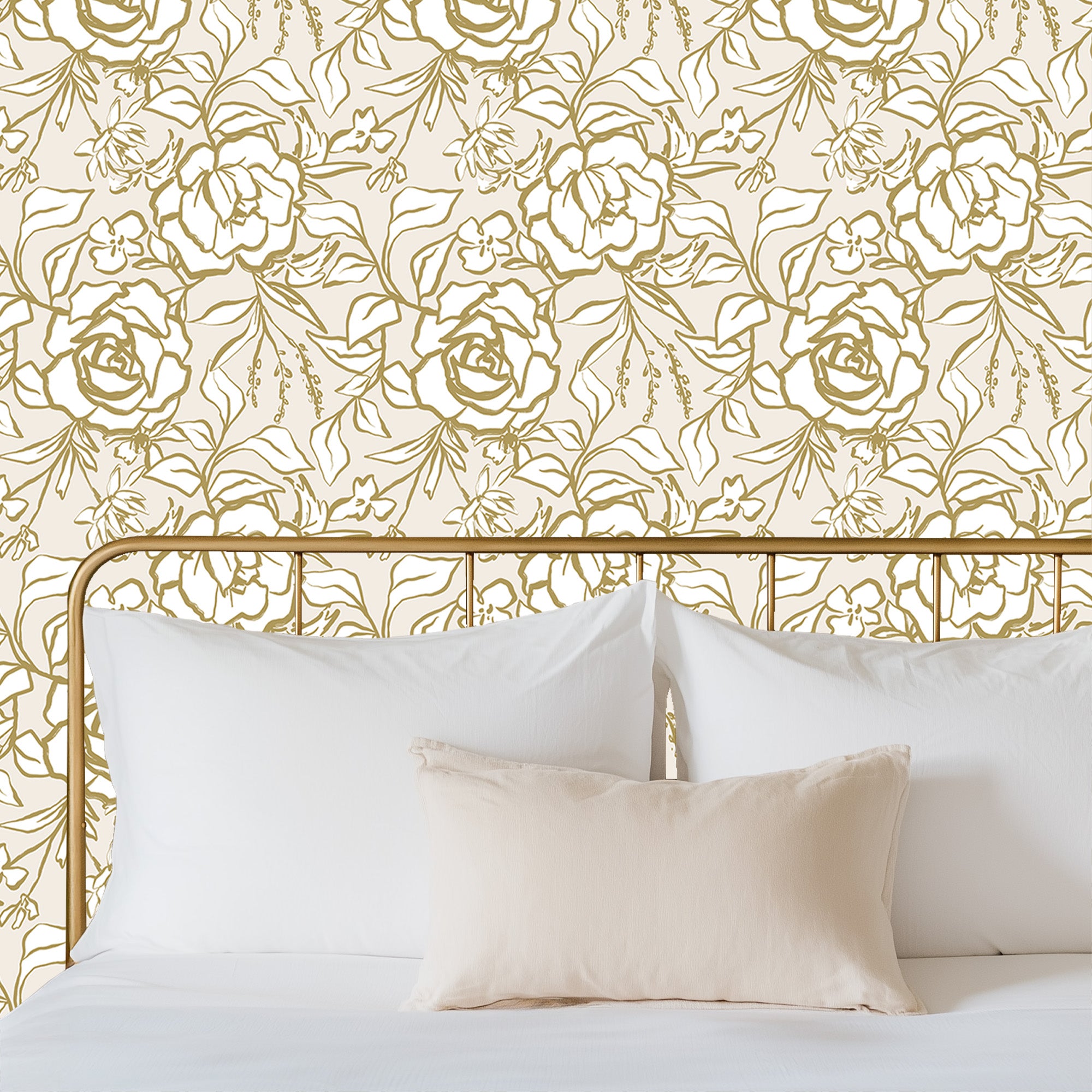 Floral Ink Wallpaper in Ivory and Gold - Image 4 by RebelMod
