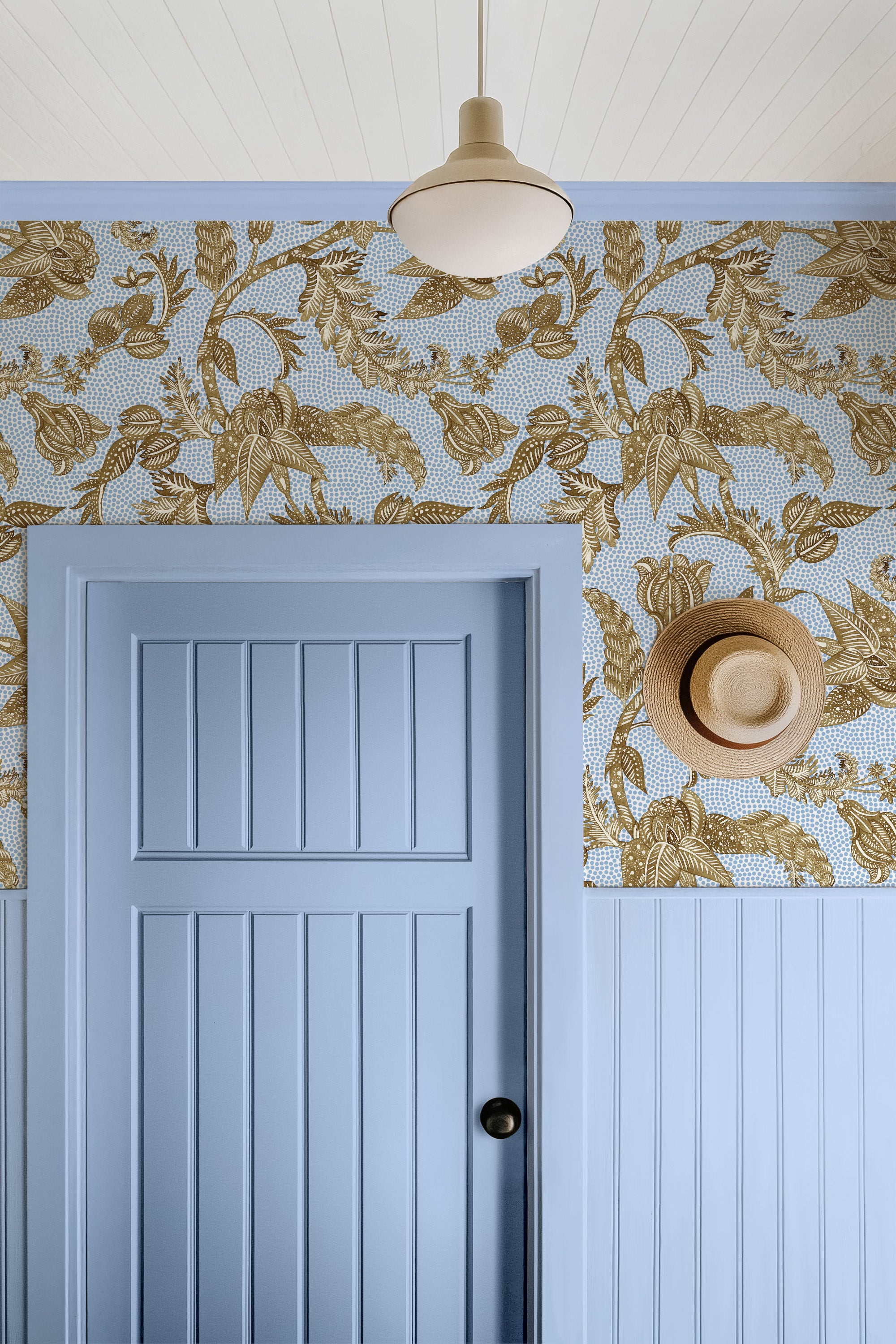 Antique Botanical Etching / Blue Dot Wallpaper - Image 4 by RebelMod