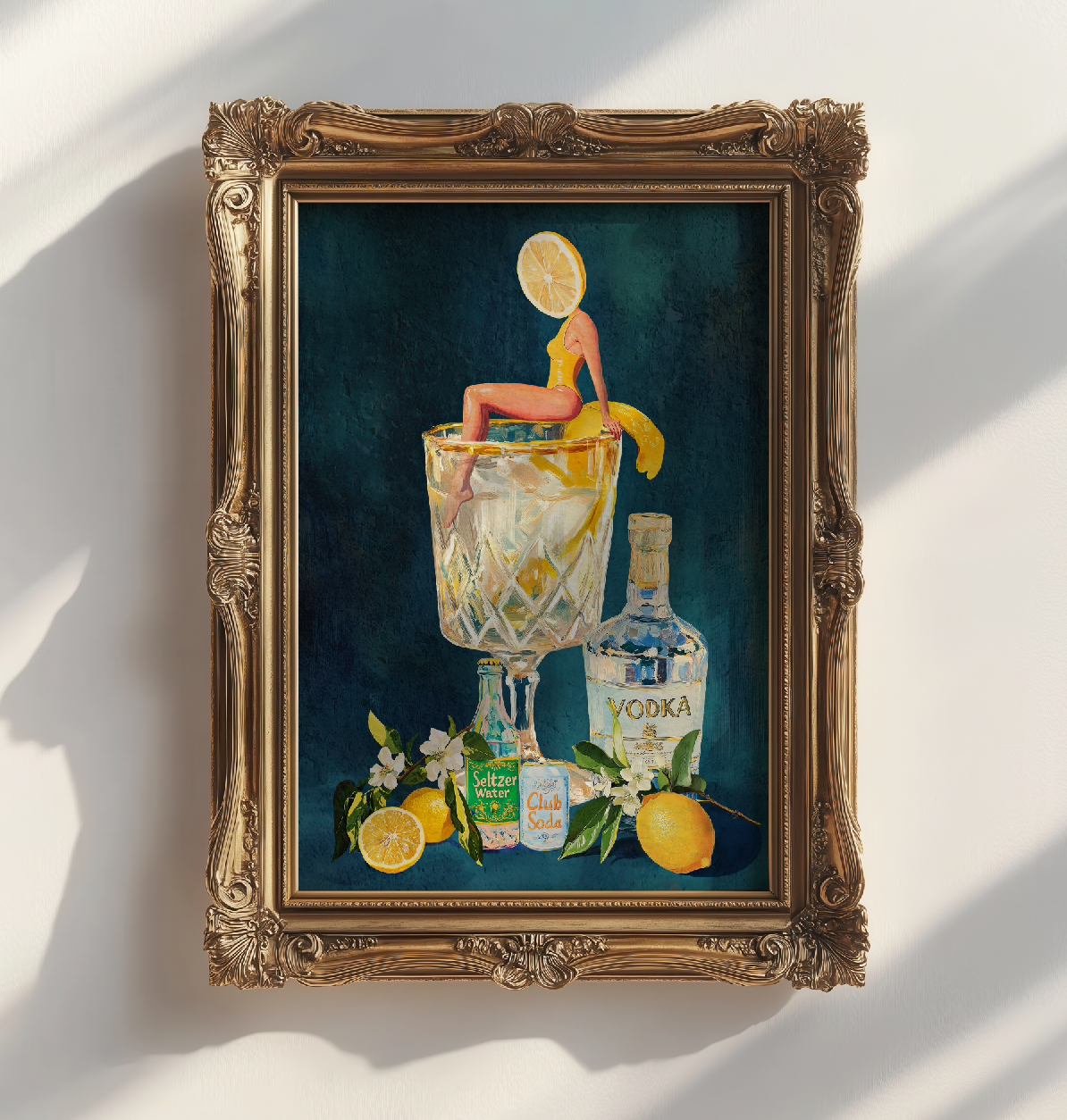 Lemon Vodka Seltzer Art Print: Refreshing Cocktail Wall Poster for Bar Cart & Kitchen Decor