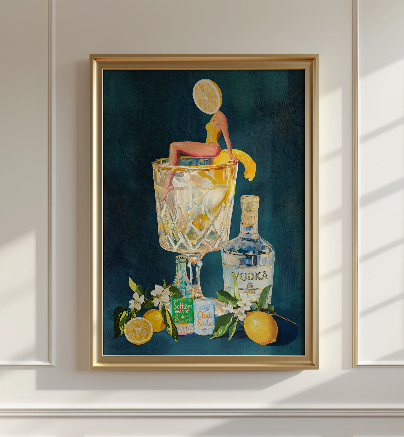 Lemon Vodka Seltzer Art Print: Refreshing Cocktail Wall Poster for Bar Cart & Kitchen Decor