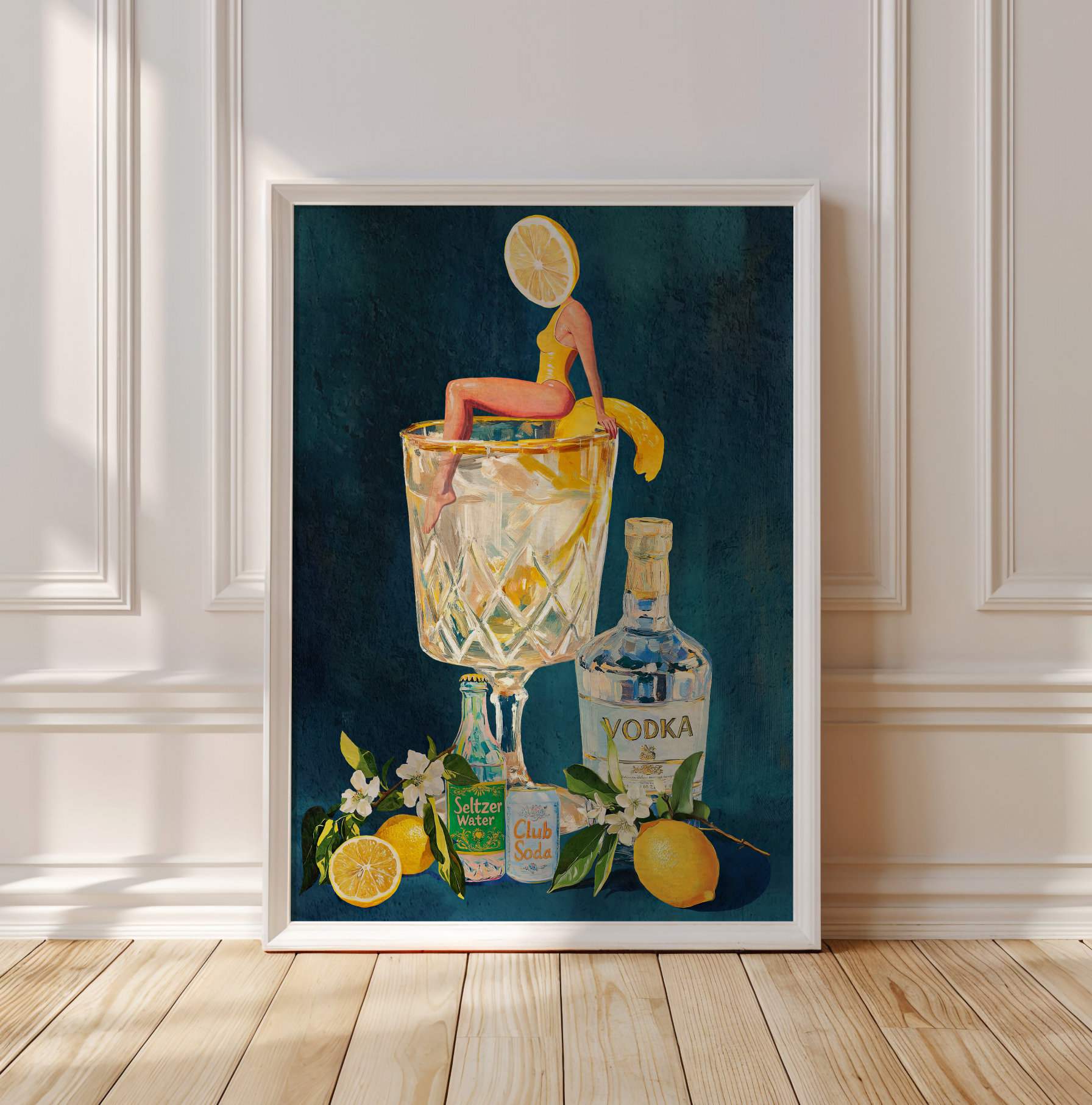Lemon Vodka Seltzer Art Print: Refreshing Cocktail Wall Poster for Bar Cart & Kitchen Decor