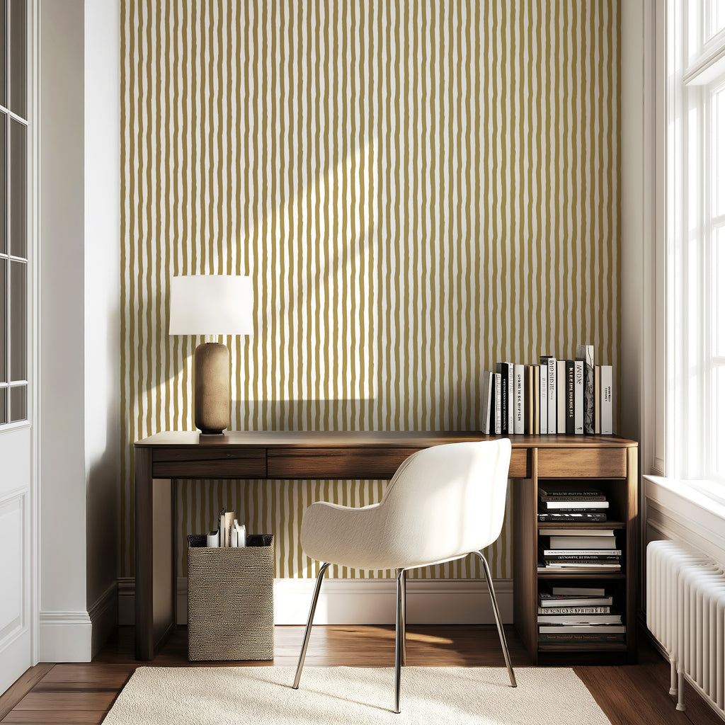 Vibrant Muted Yellow Gold White Stripes WallpaperVibrant Muted Yellow Gold White Stripes Wallpaper - Peel and Stick or Traditional