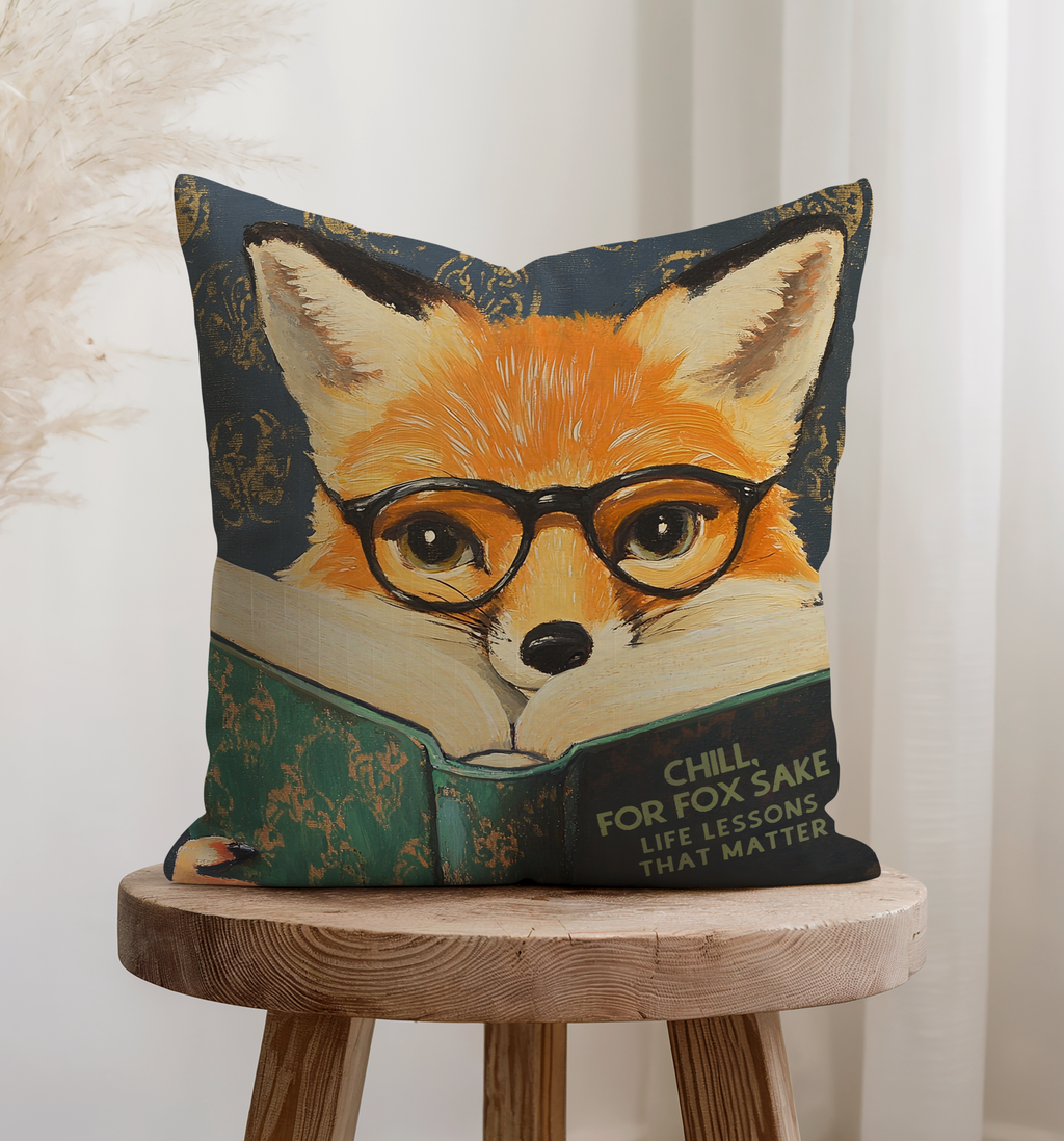 18x18 Chill for Fox Sake Throw Pillow with Insert - Motivational Cushion for Literary Animal Lovers by RebelMod