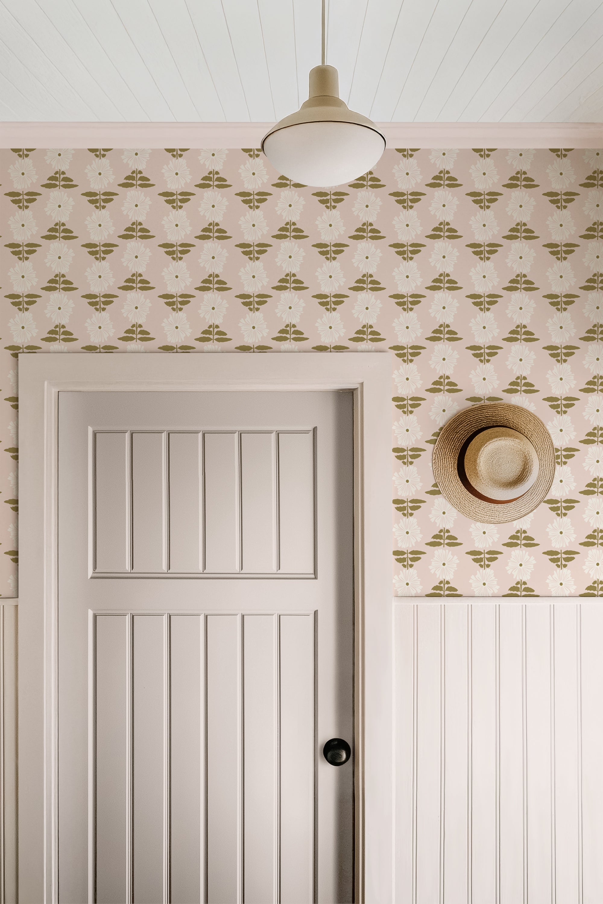 Vibrant Retro Floral Wallpaper - Blush Pink Background