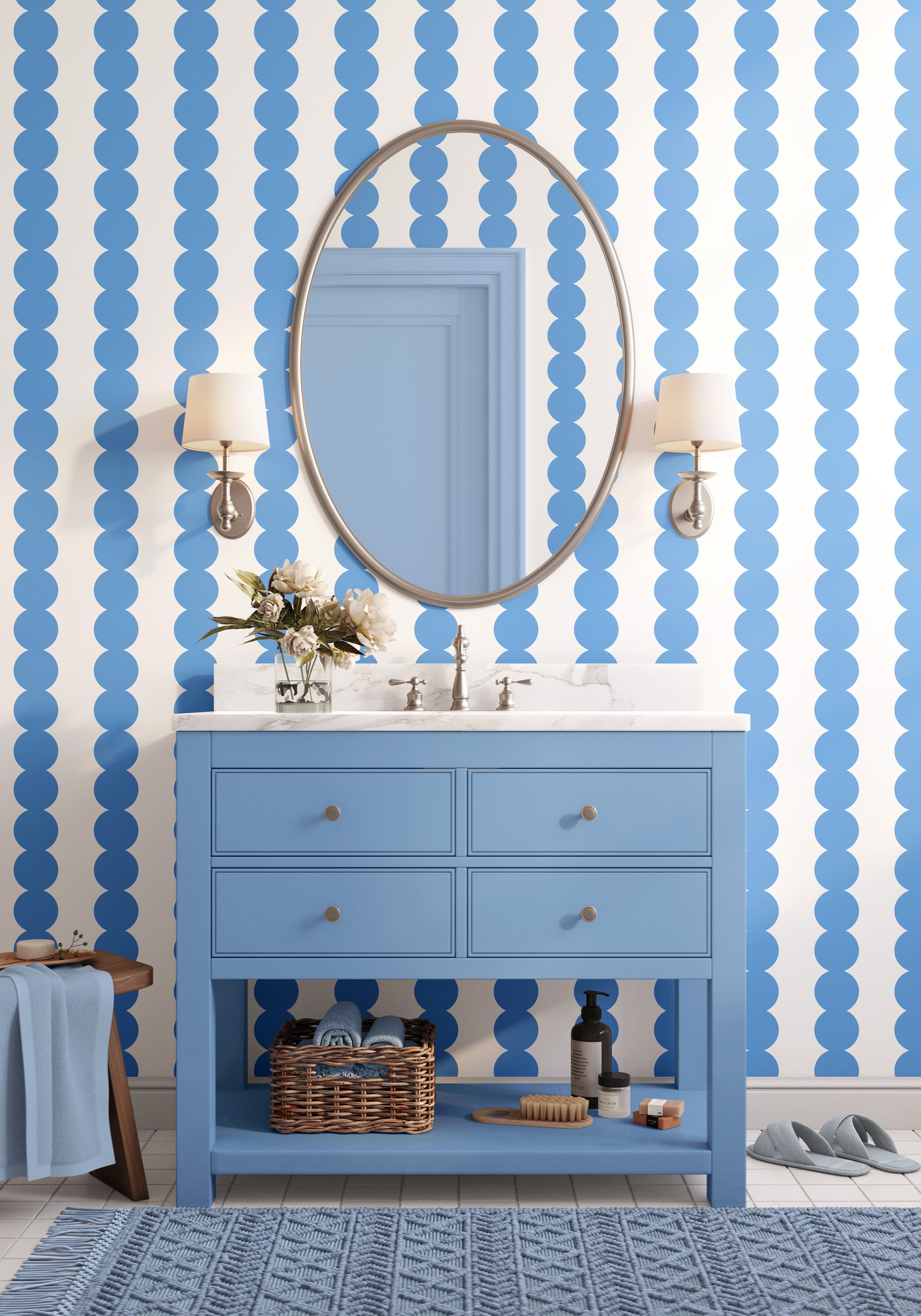 Scallop Stripe Blue Wallpaper - Image 4 by RebelMod