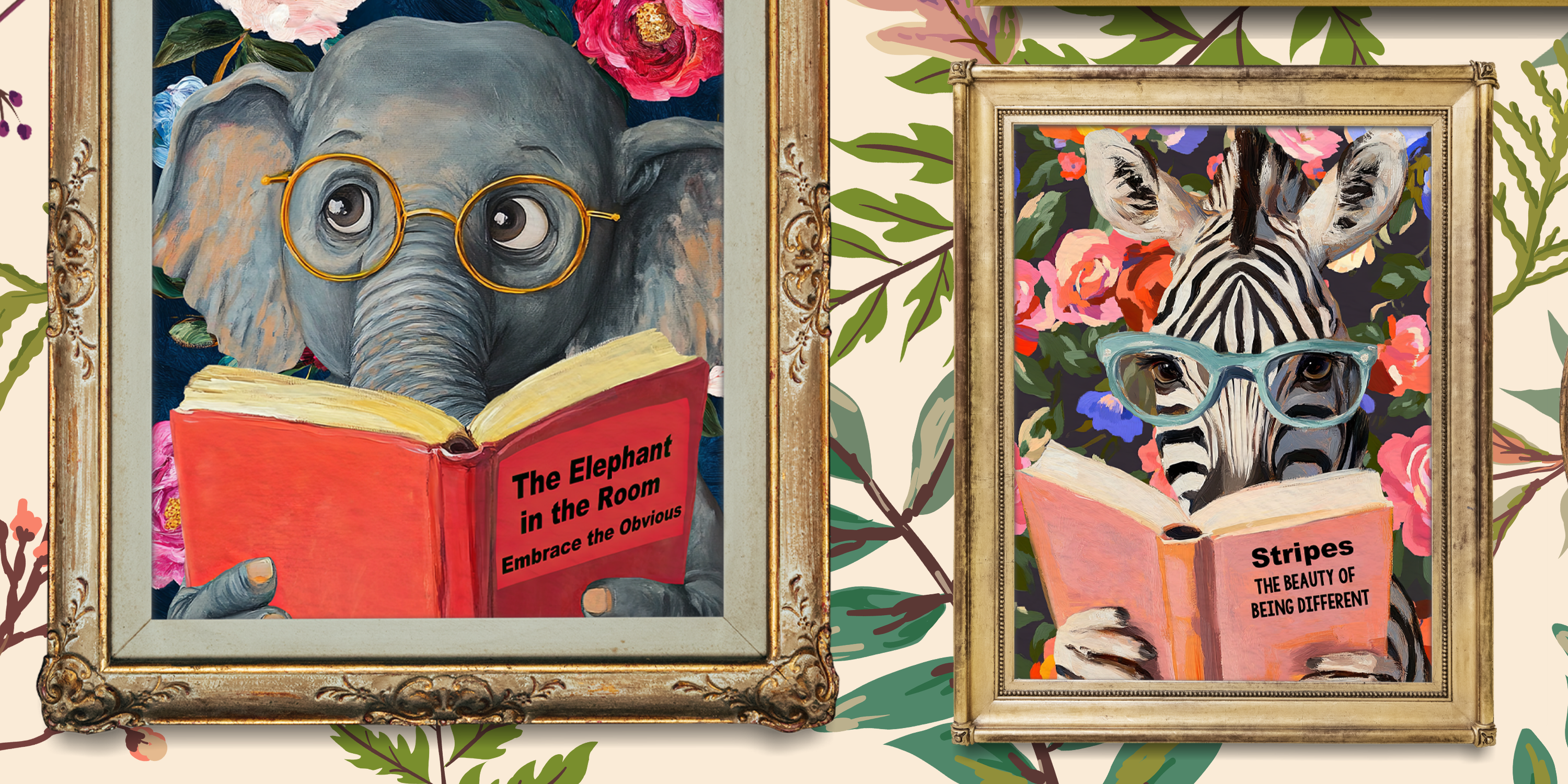 Whimsical Animals Reading Wallpaper - Version 2 - Cabin Florals Ivory
