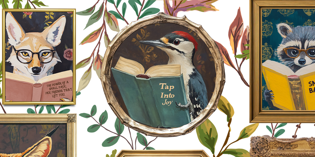 Whimsical Animals Reading Wallpaper - Cabin In the Woods Version - White