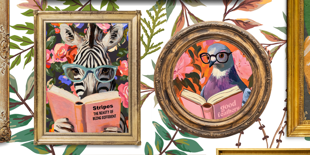 Whimsical Animals Reading Wallpaper - Version 2 - Cabin Florals White