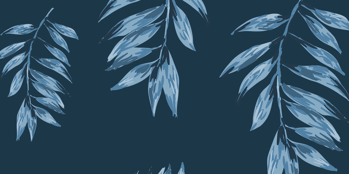Blue Tropical Leaves for Whimsical Animals Reading Wallpaper - Version 2