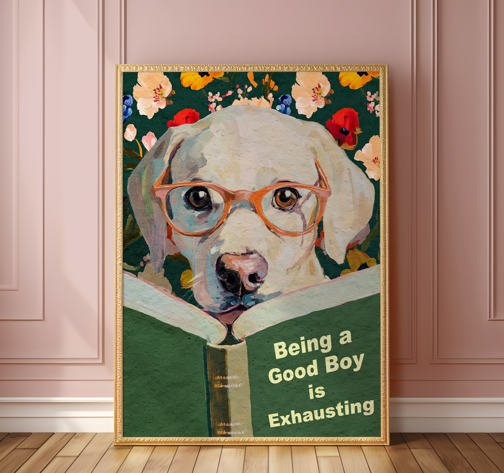 Whimsical Dog Reading Book Art Print - Funny Pet Wall Decor - Humorous Gift for Animal Lovers