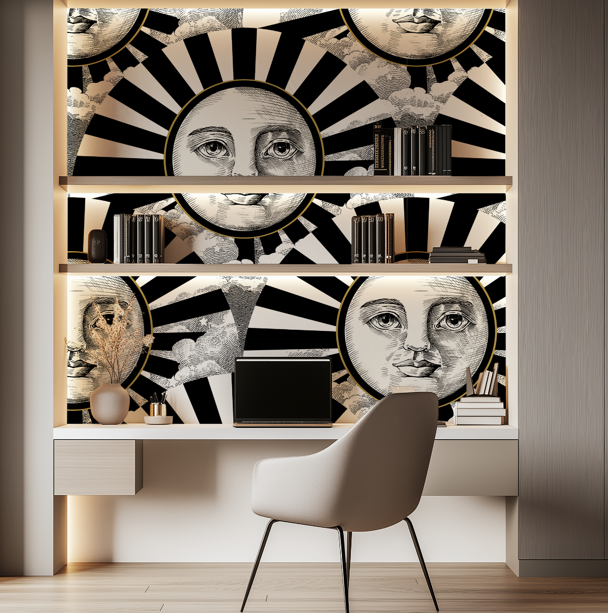 Vintage Black, White & Gold Sunshine Wallpaper - Large