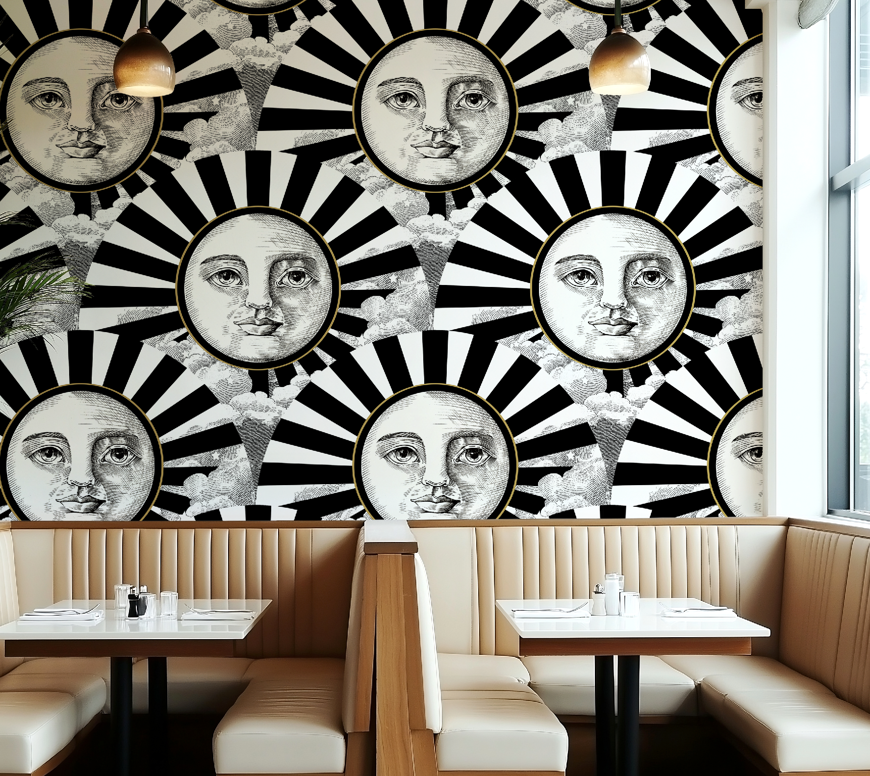 Vintage Black, White & Gold Sunshine Wallpaper - Large