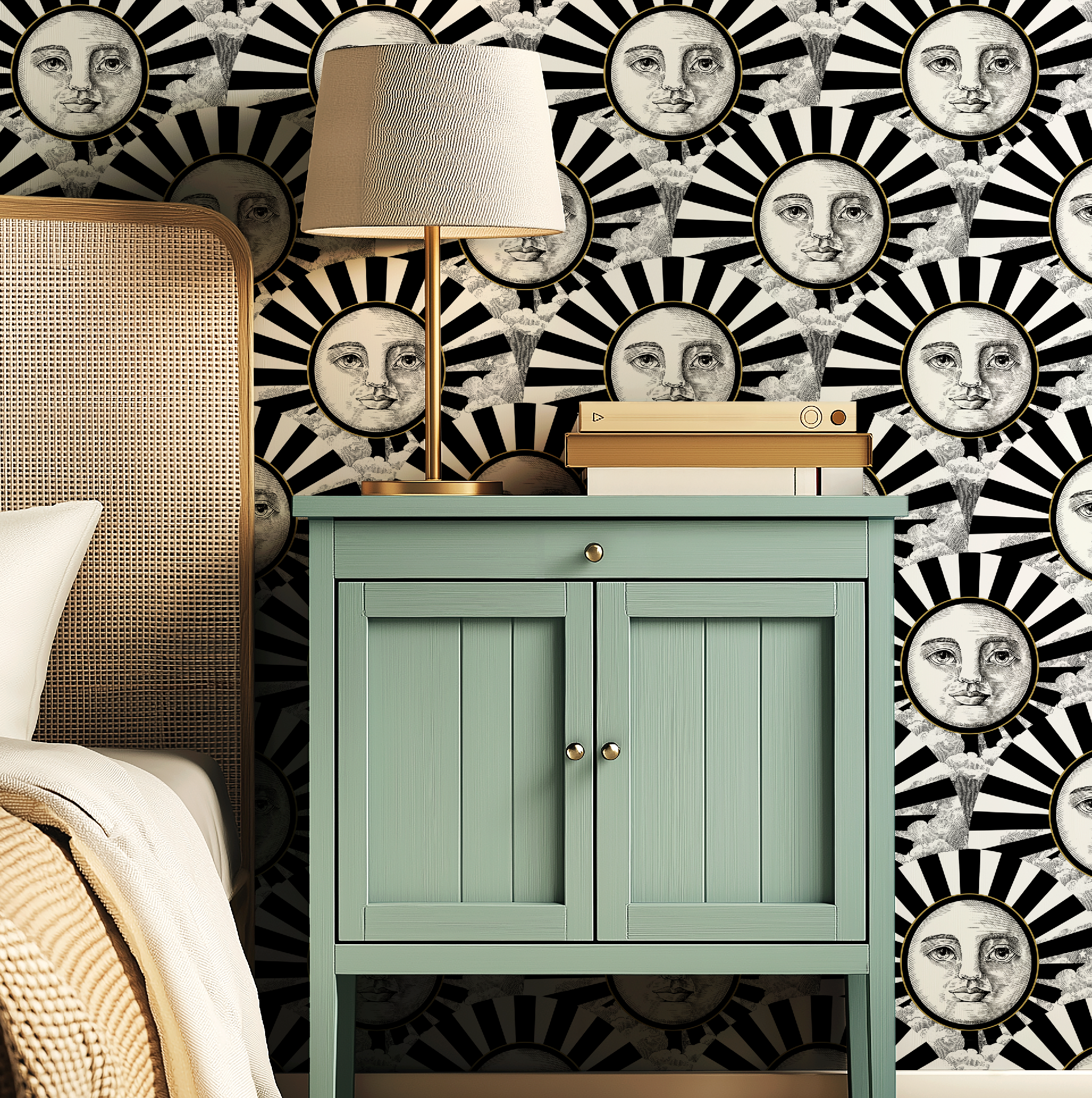 Vintage Black, White & Gold Sunshine Wallpaper - Retro Modern Bold Accent Wall Decor