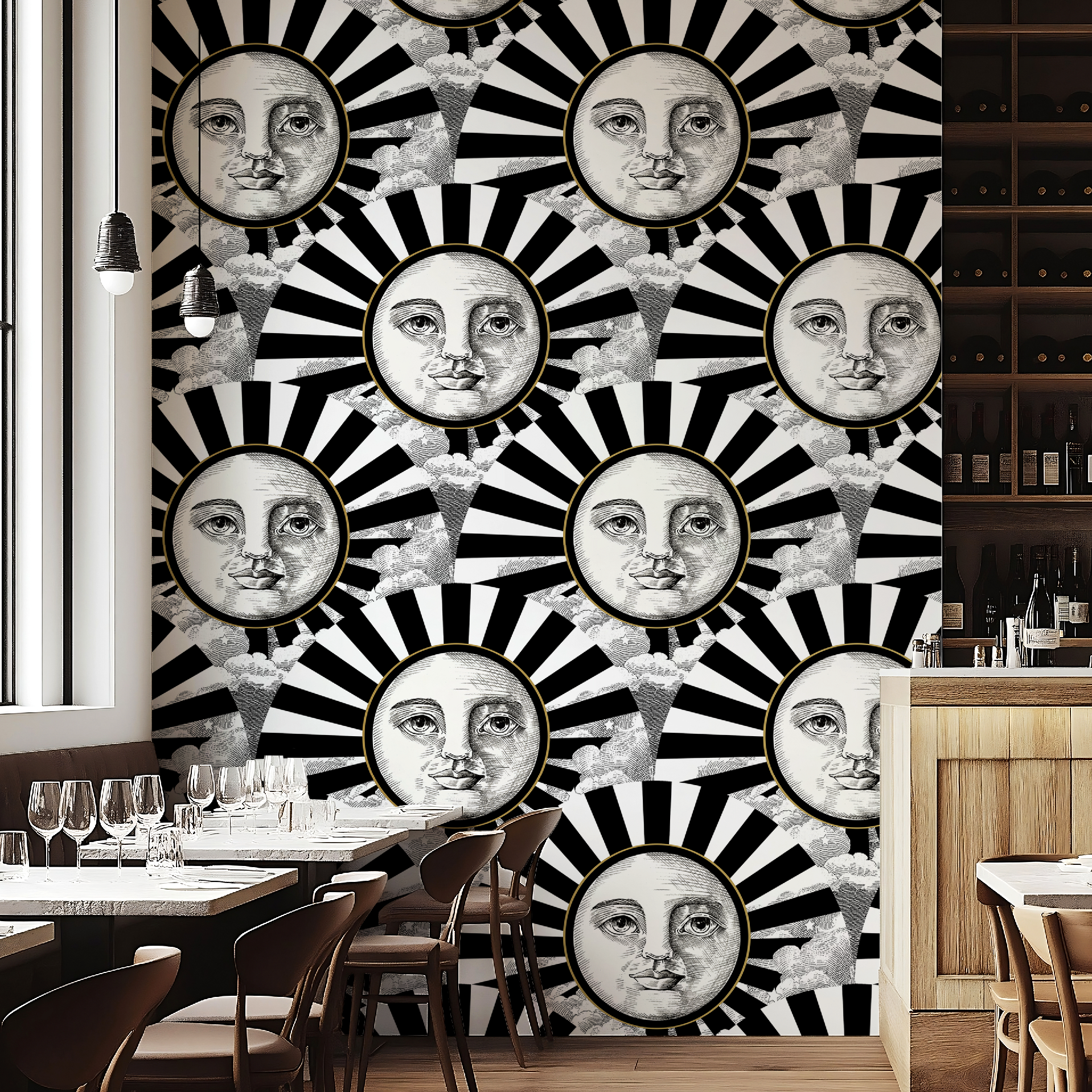 Vintage Black, White & Gold Sunshine Wallpaper - Large