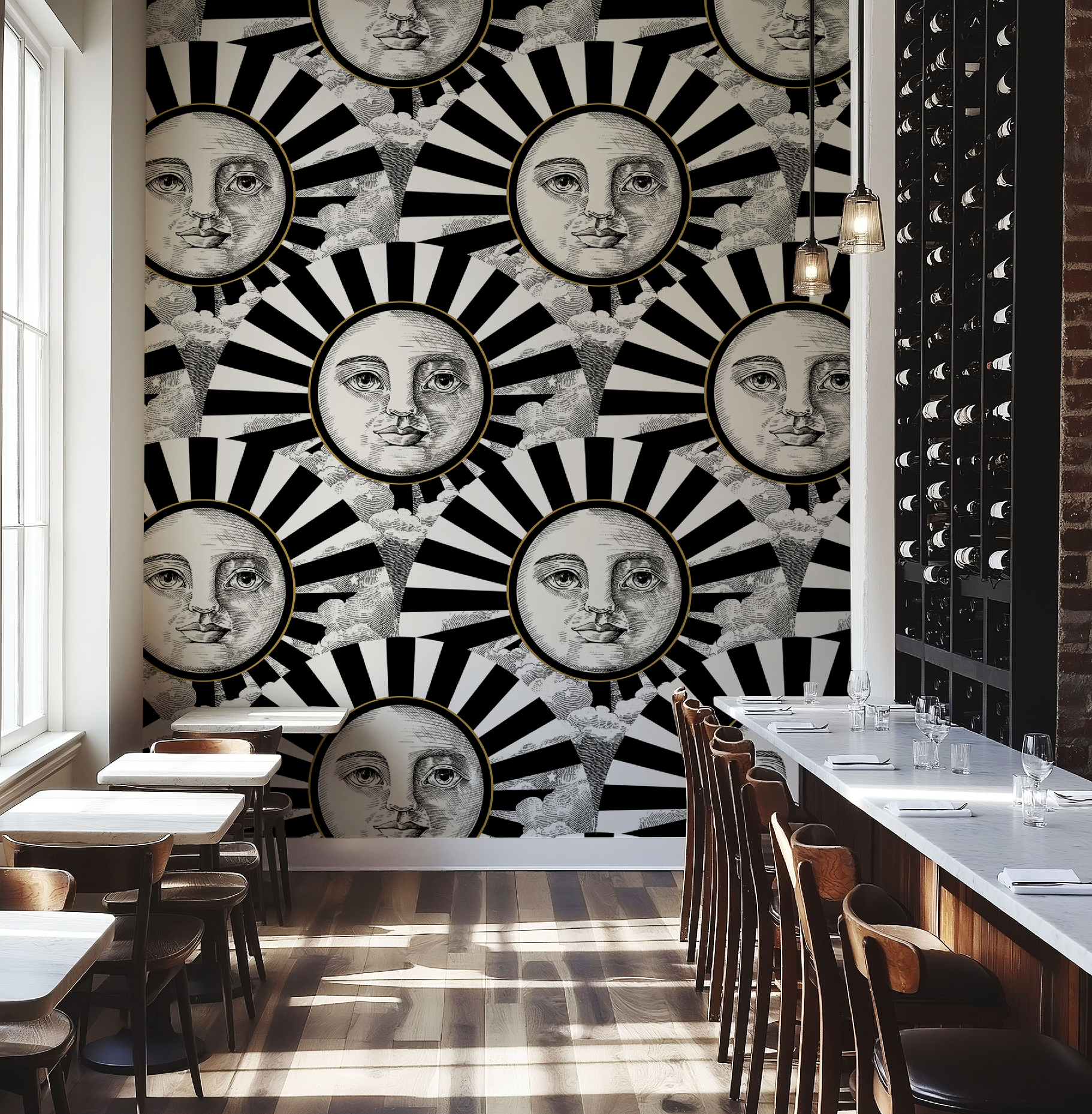 Vintage Black, White & Gold Sunshine Wallpaper - Large