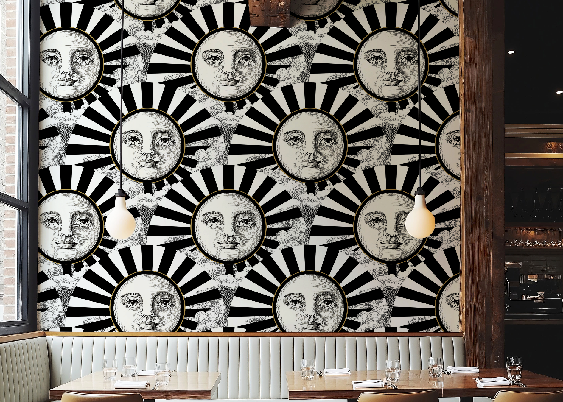 Vintage Black, White & Gold Sunshine Wallpaper - Large