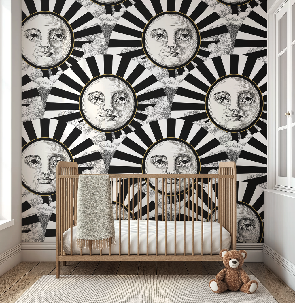 Vintage Black, White & Gold Sunshine Wallpaper - Large