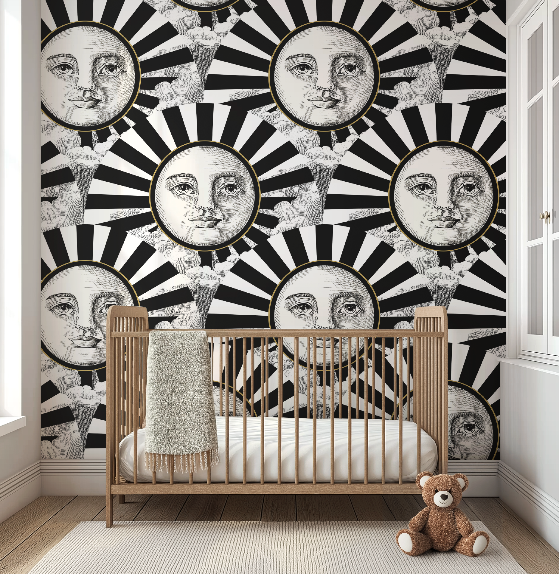 Vintage Black, White & Gold Sunshine Wallpaper - Large