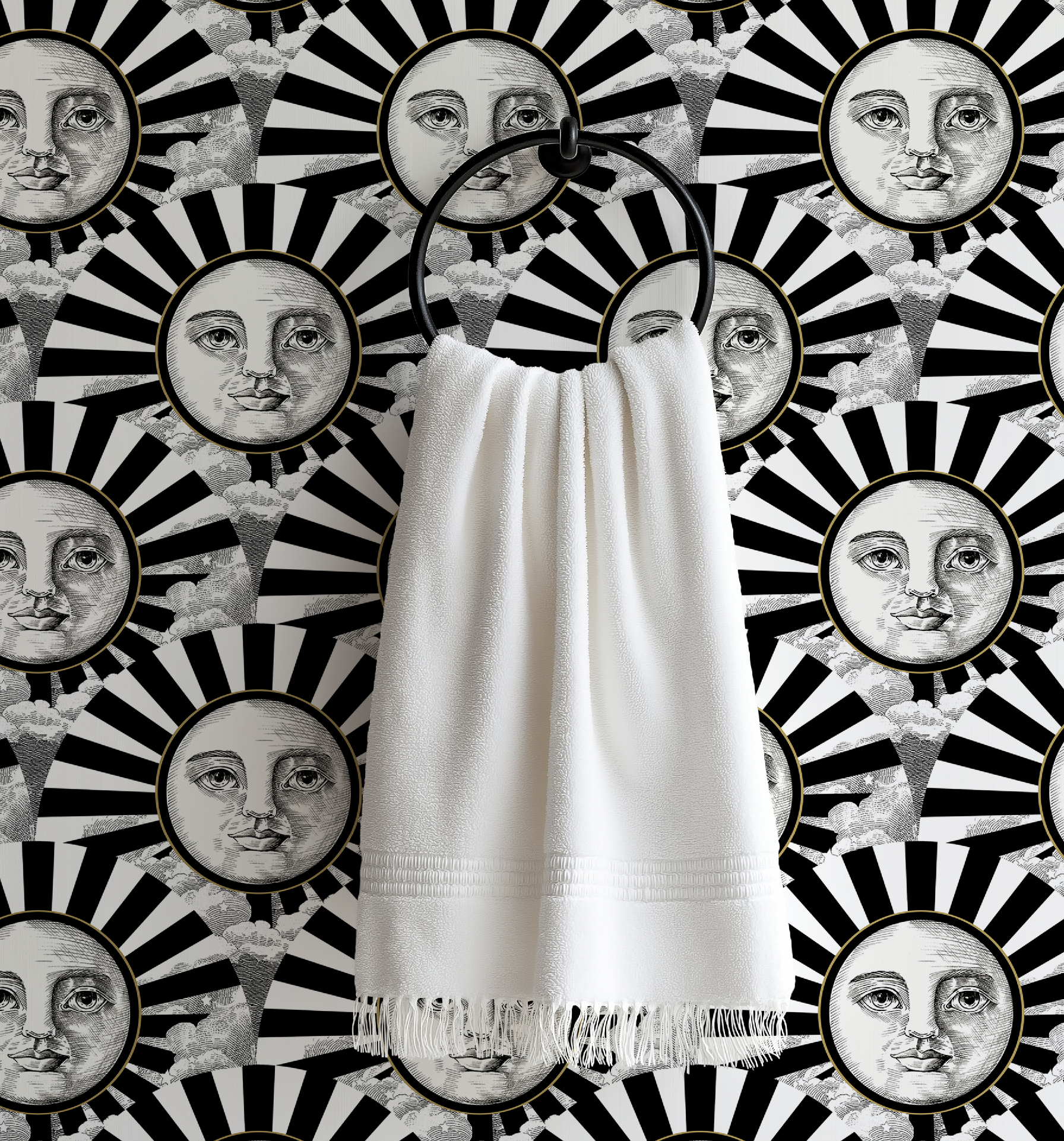 Vintage Black, White & Gold Sunshine Wallpaper - Retro Modern Bold Accent Wall Decor